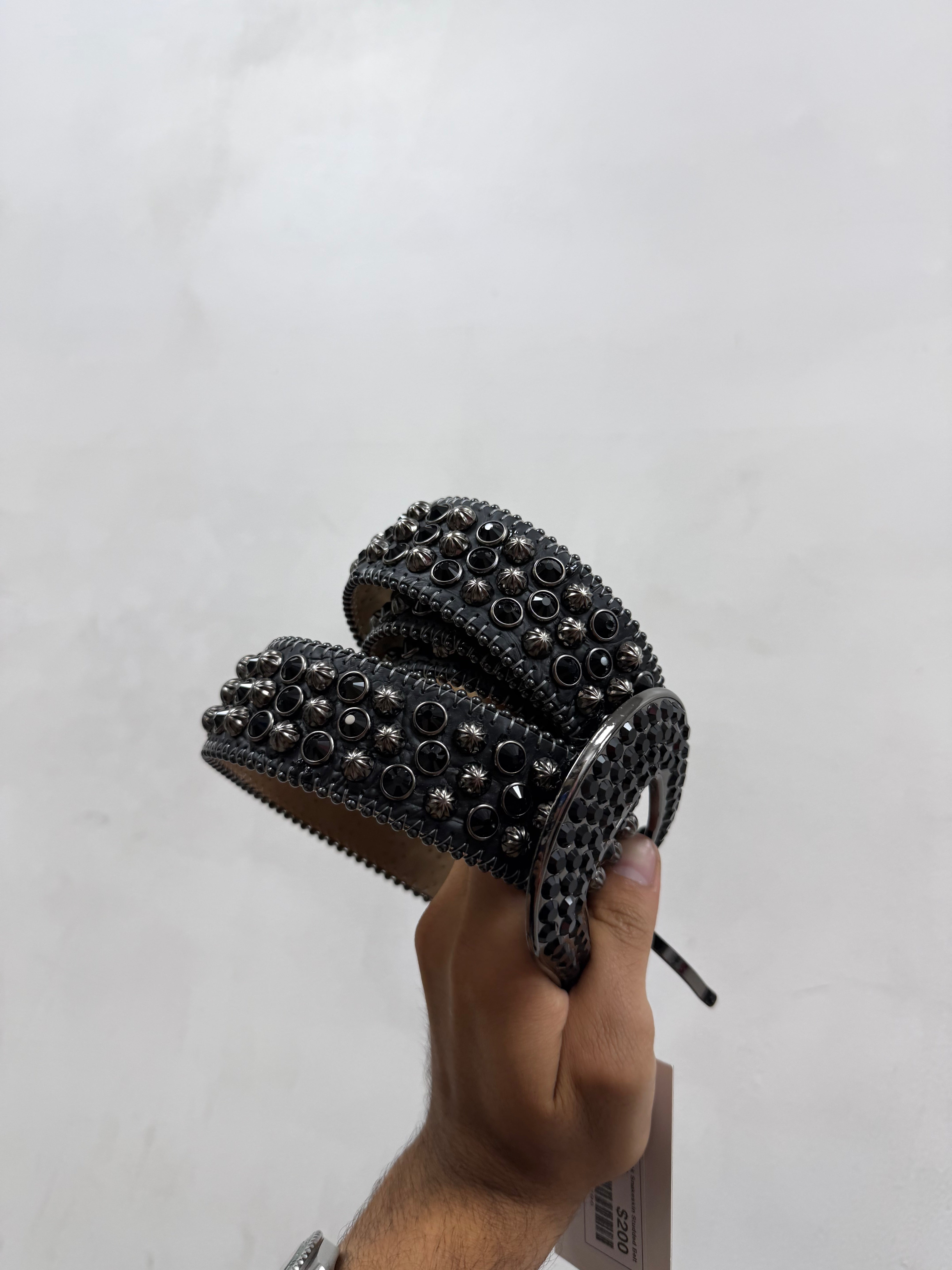 BB Simon Black Snakeskin Studded Belt