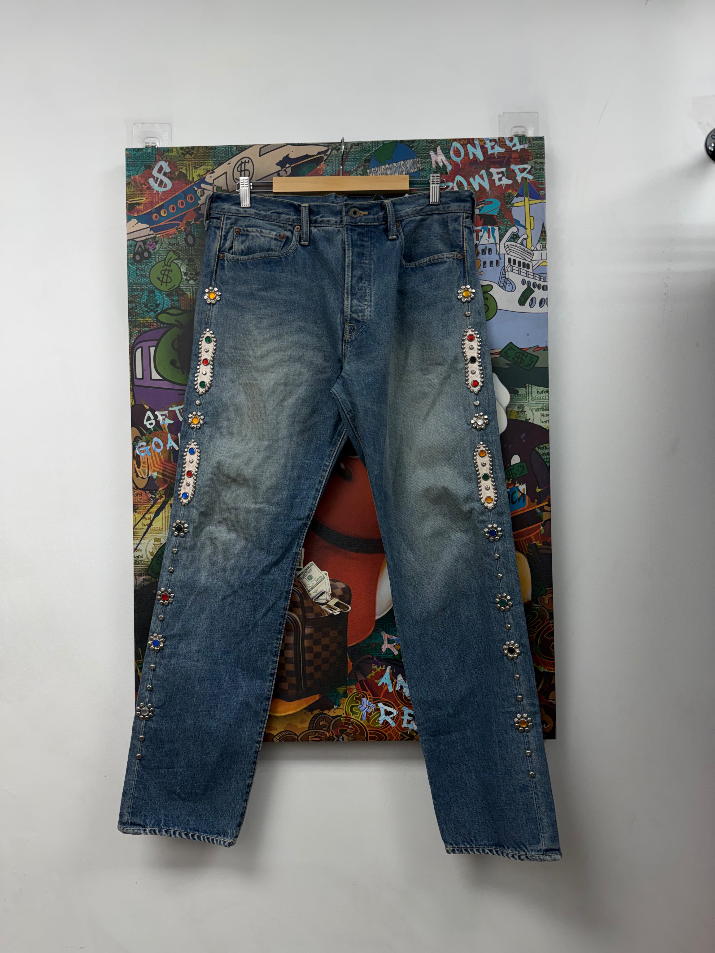 Kapital Light Wash Gem Stud Jeans