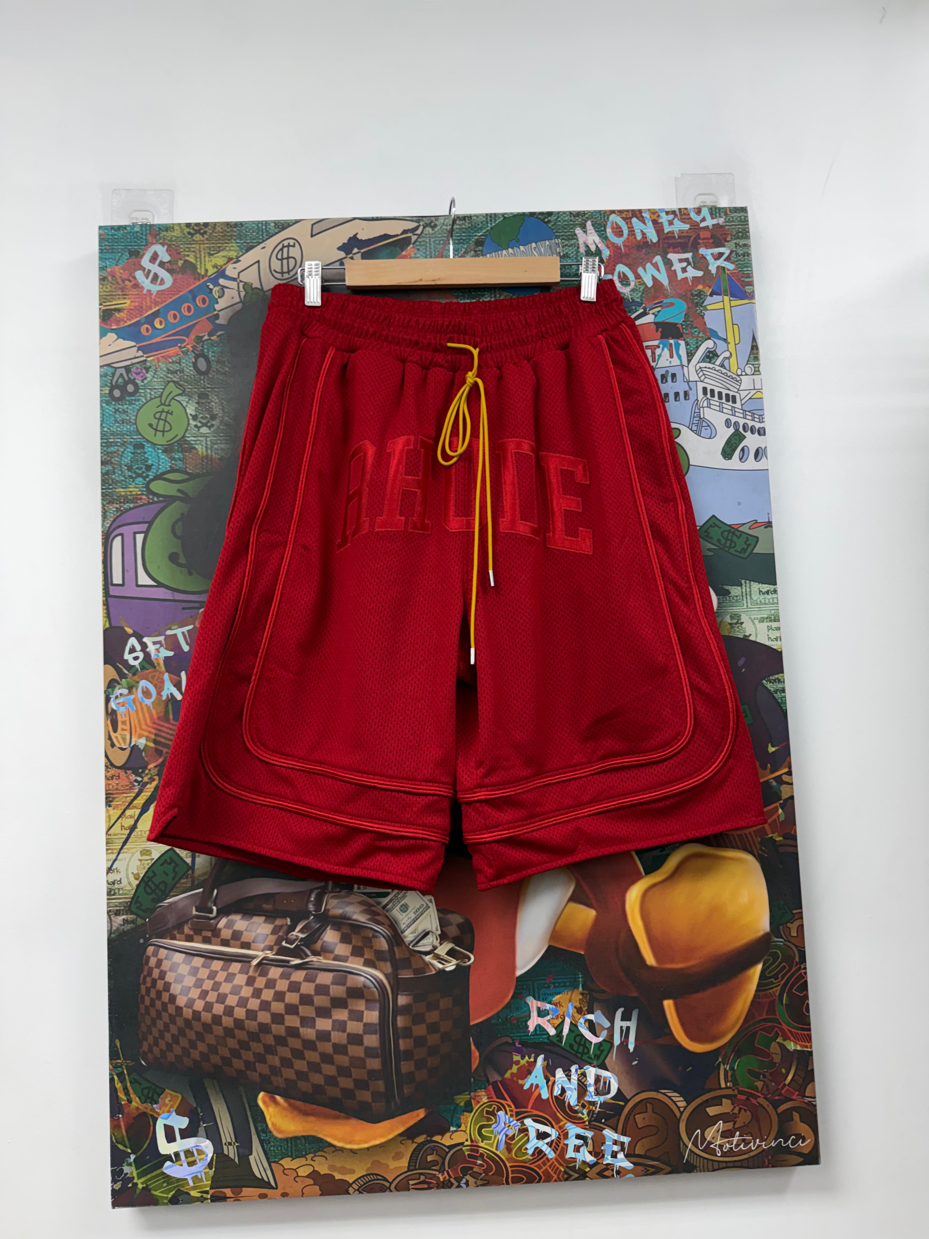 Rhude Red Varsity Arch Shorts