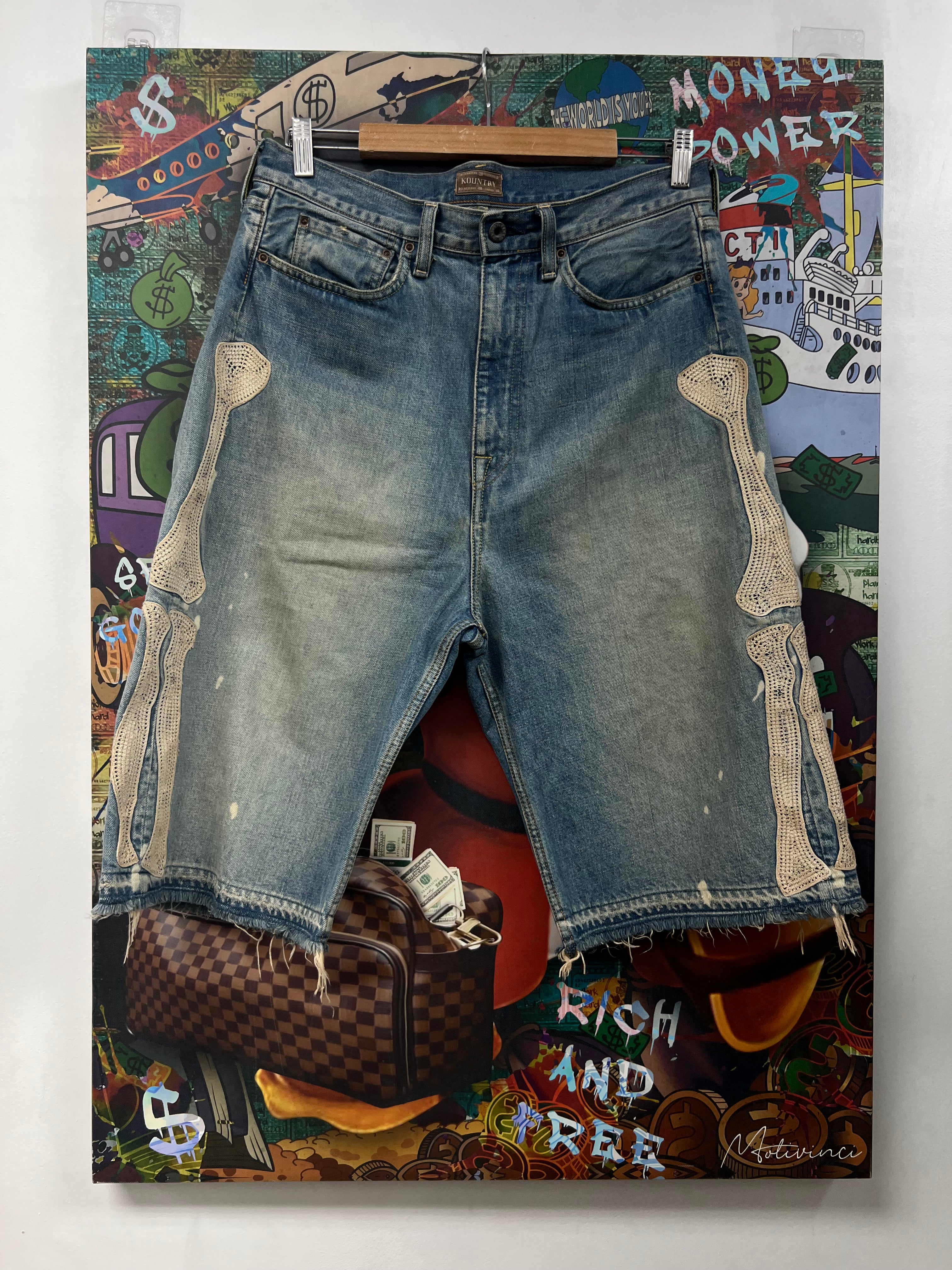 Kapital Blue Bone Jean Shorts