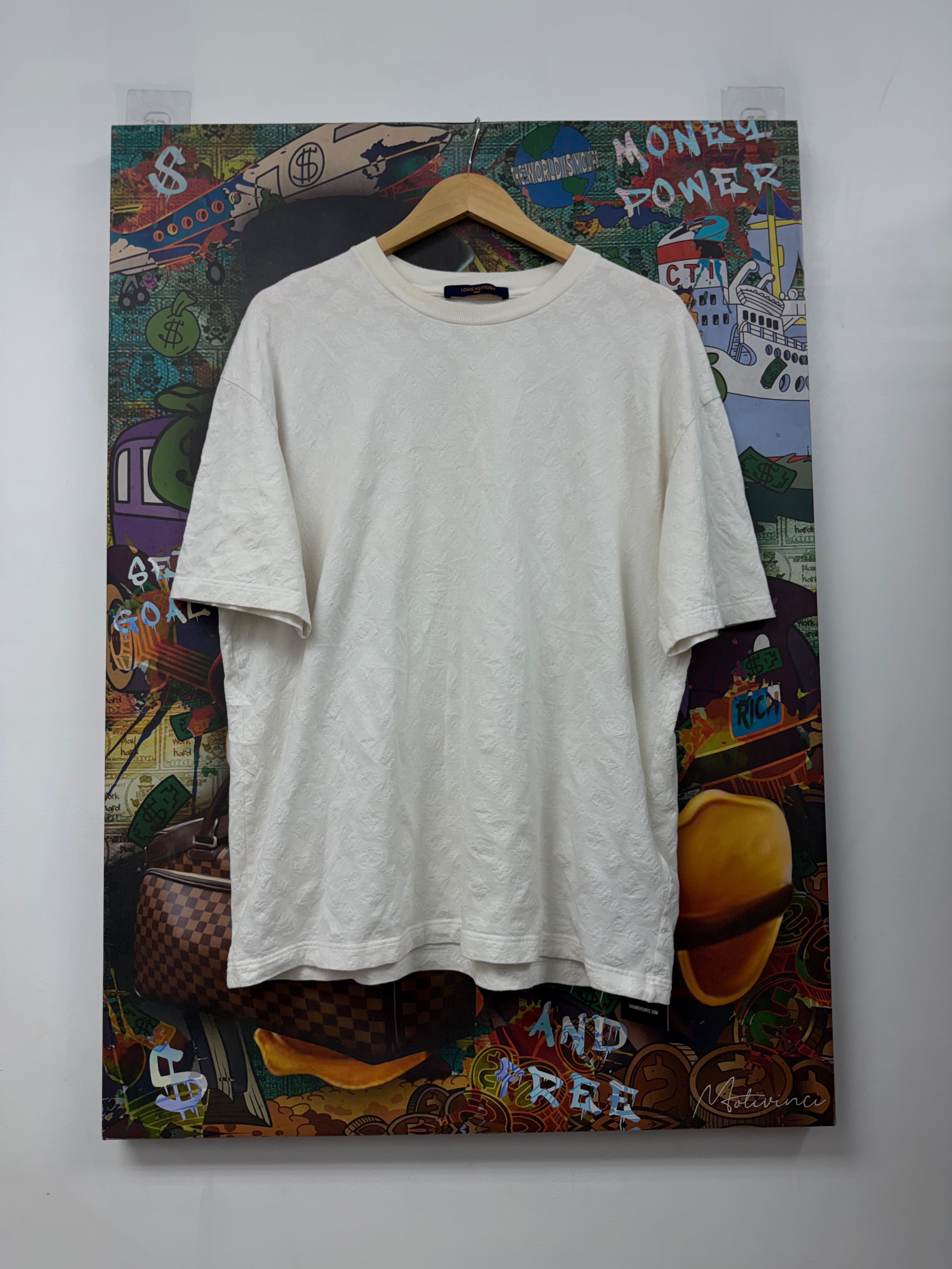 Louis Vuitton White Embossed Monogram Tee