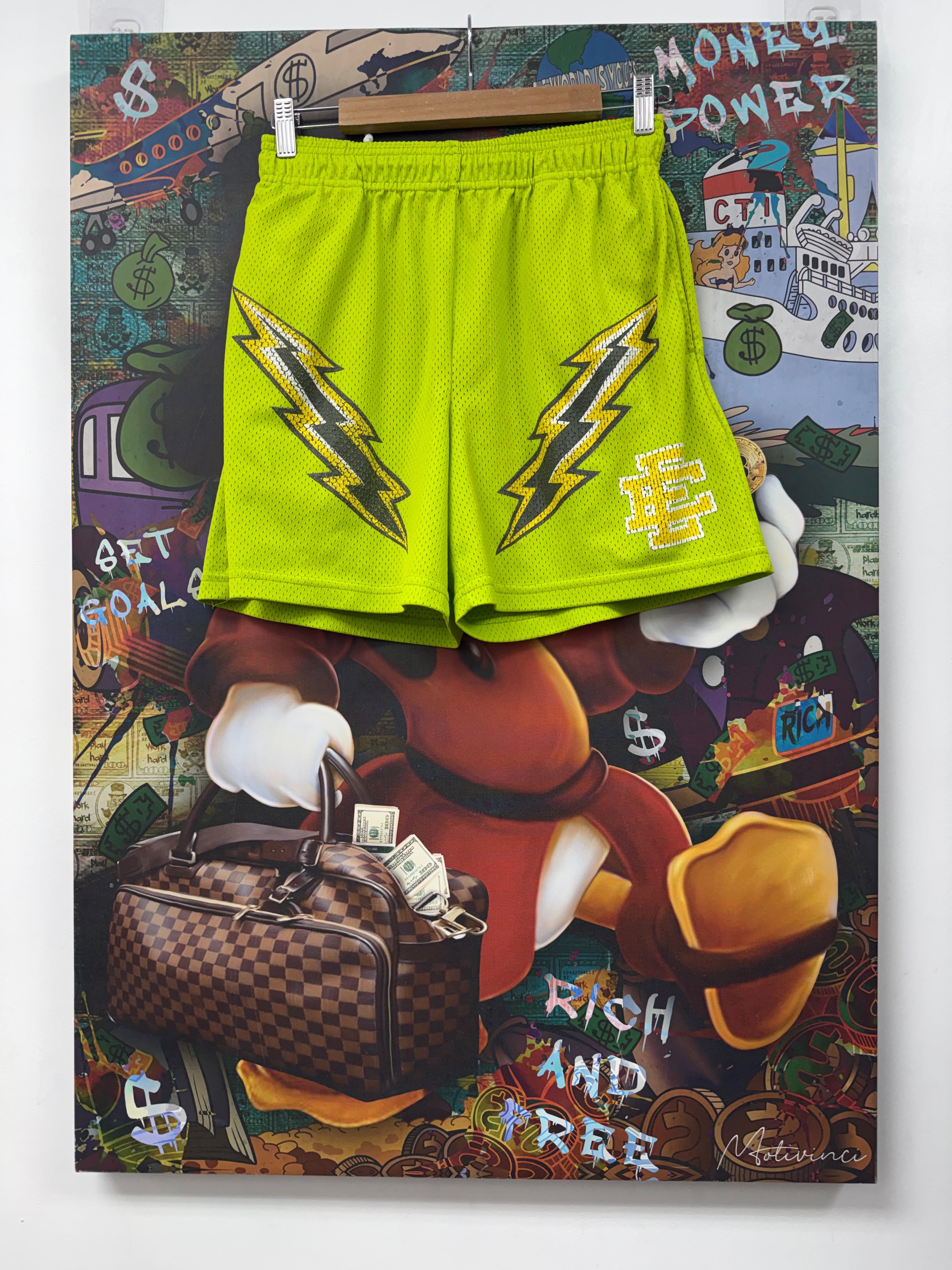 Eric Emanuel Lime Yellow Thunderbolt Shorts
