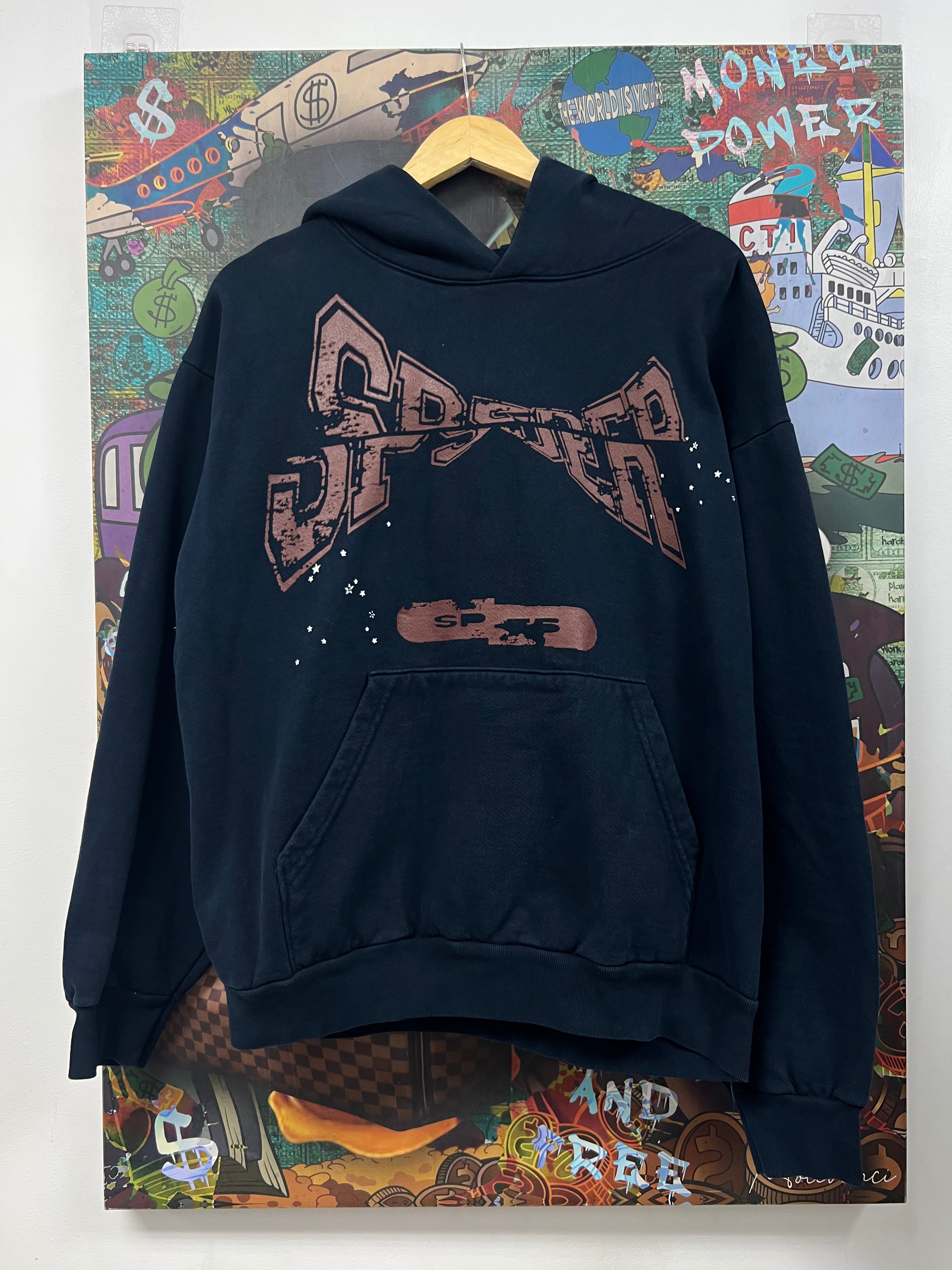 Sp5der Navy Brown Logo Hoodie