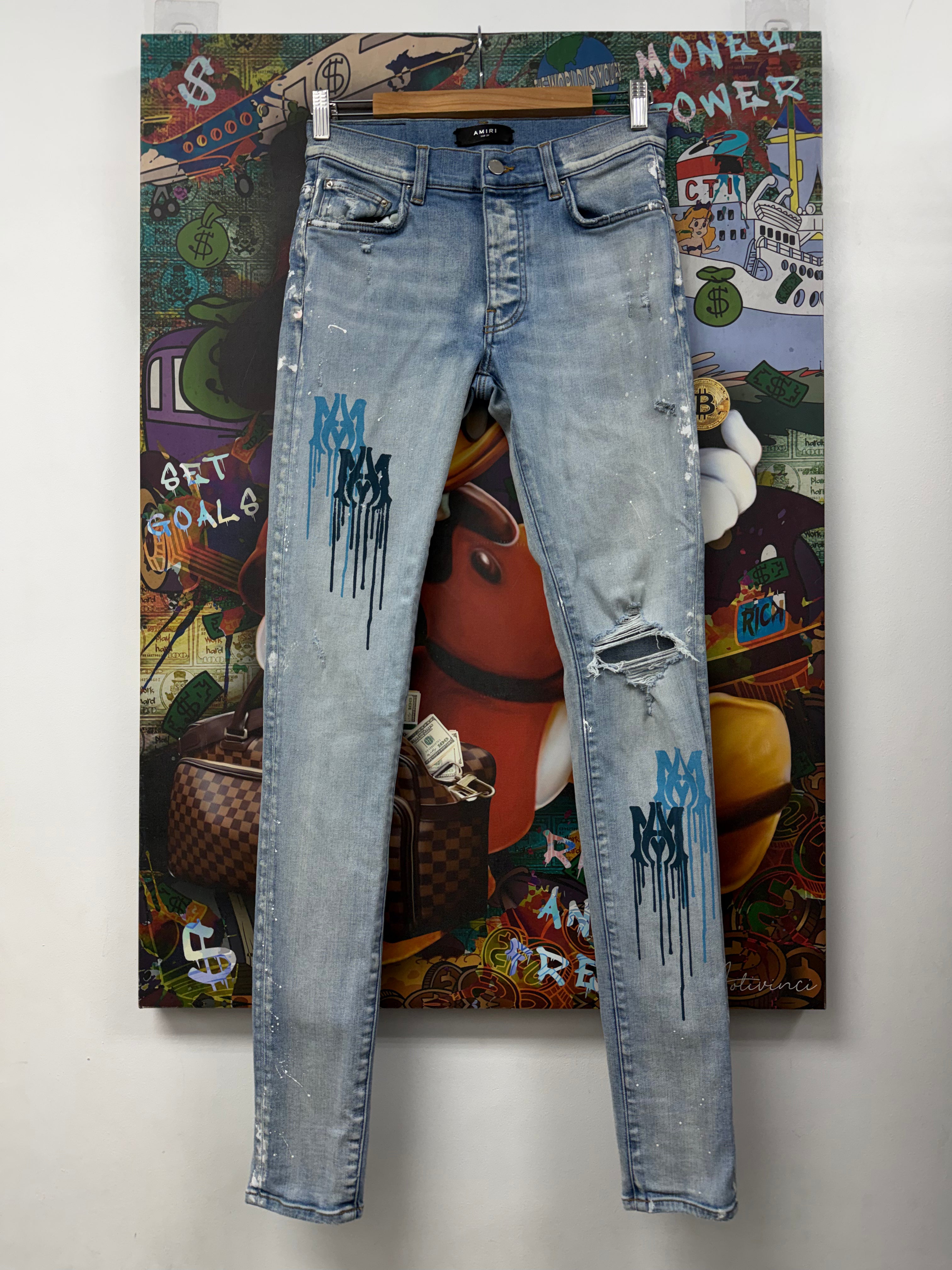 Amiri Light Wash MA Paint Drip Jeans