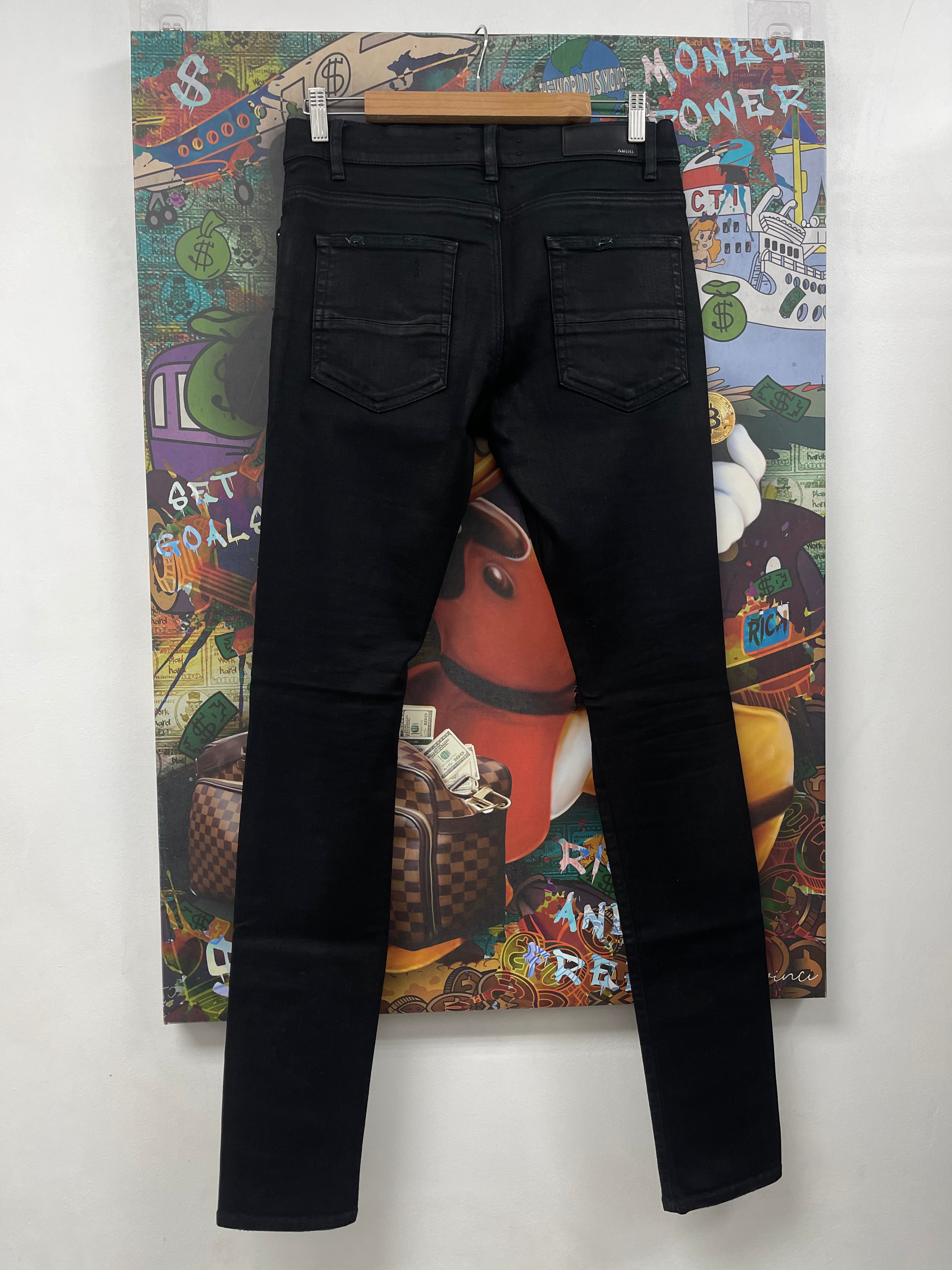 Amiri Black Wax Plain Ripped Jeans