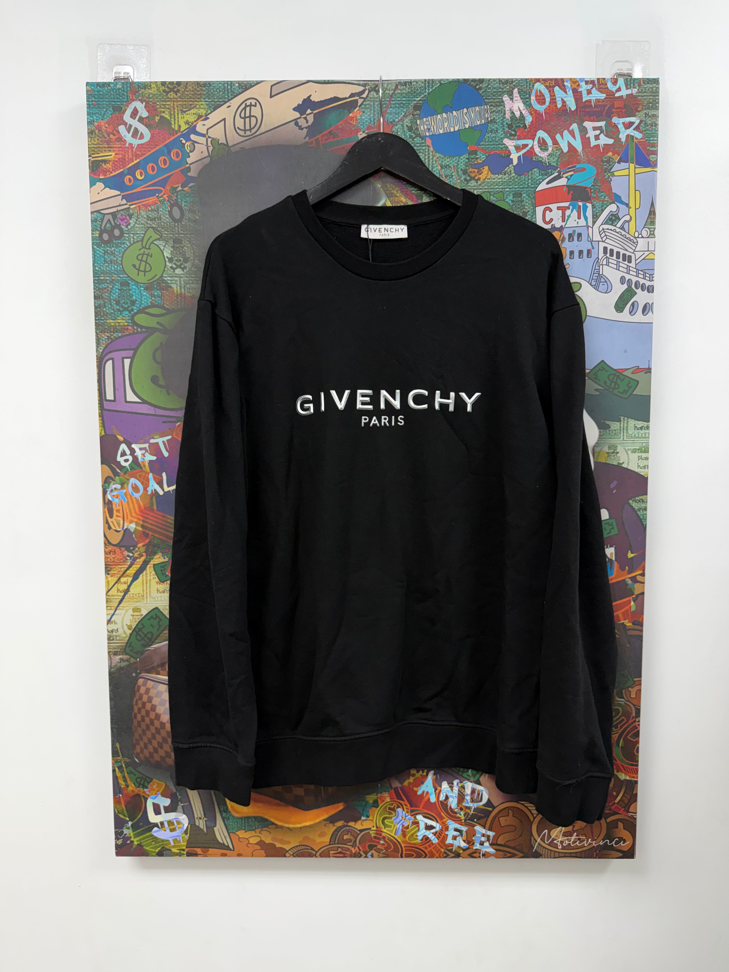 Givenchy Black Silver Chest Logo Crewneck