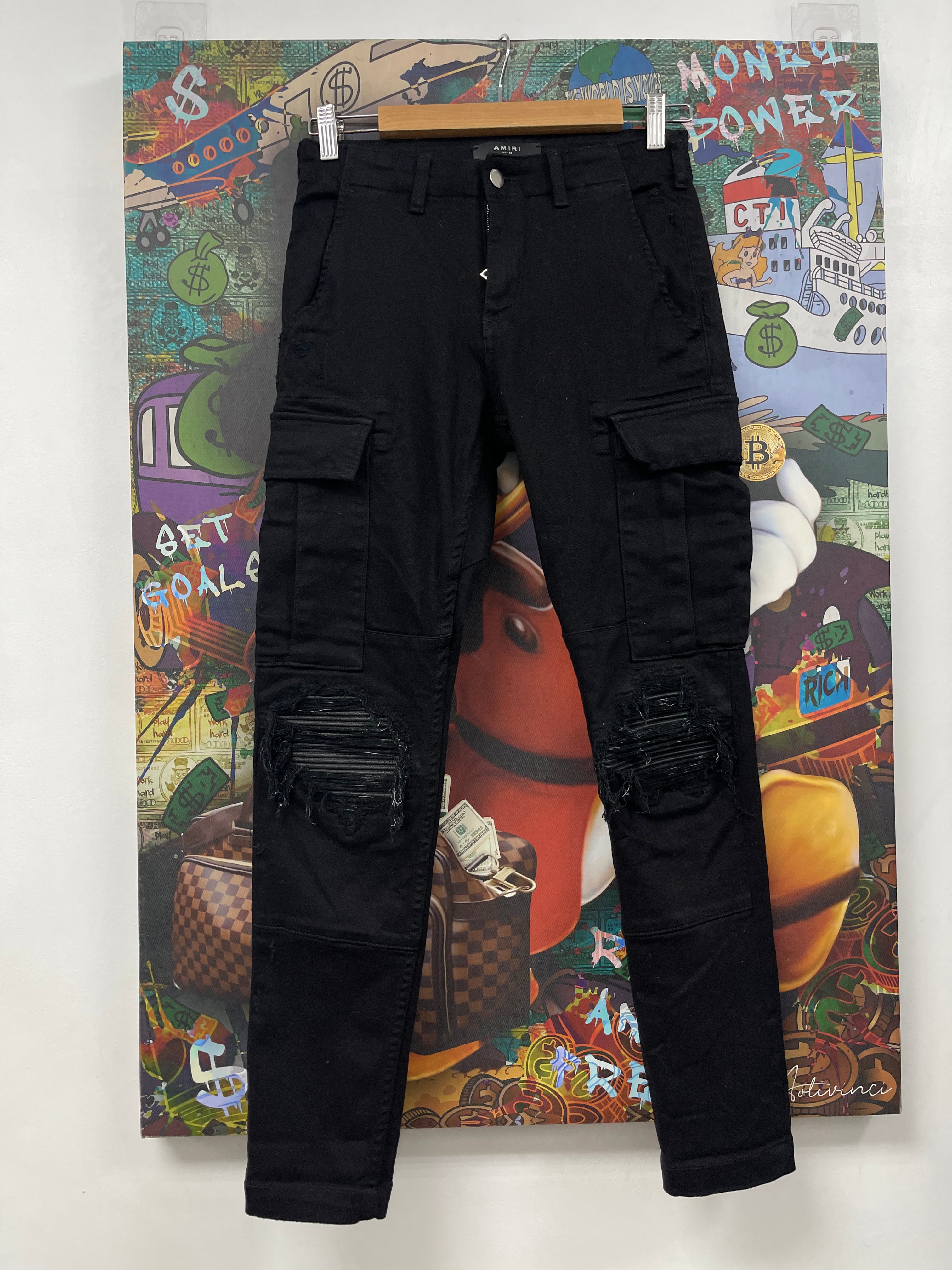 Amiri MX1 Black Patch Denim Cargo Pants