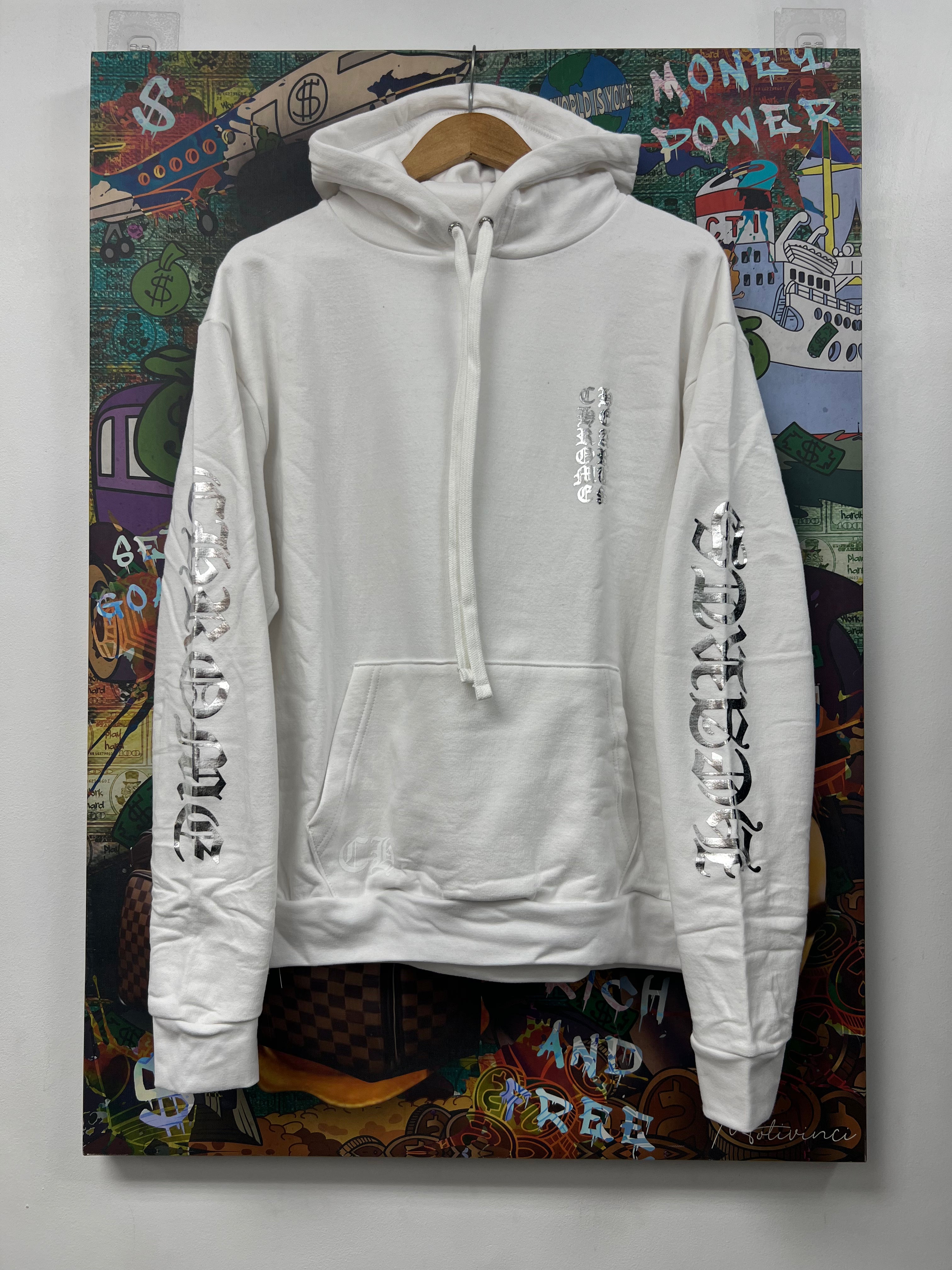 Chrome Hearts White Foil Vertical Logo Hoodie