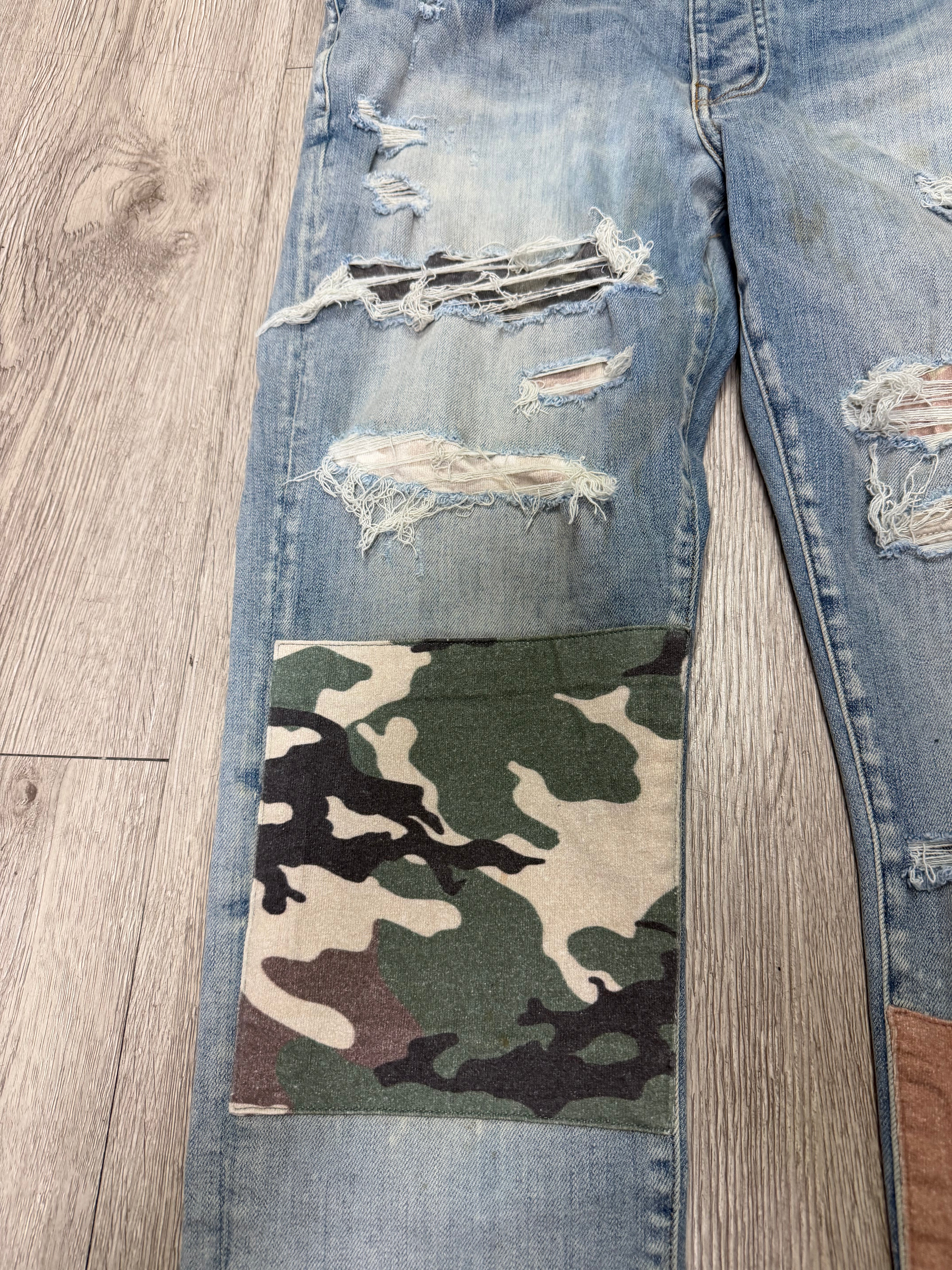 Amiri Light Wash Desert Camo Patchwork Jeans