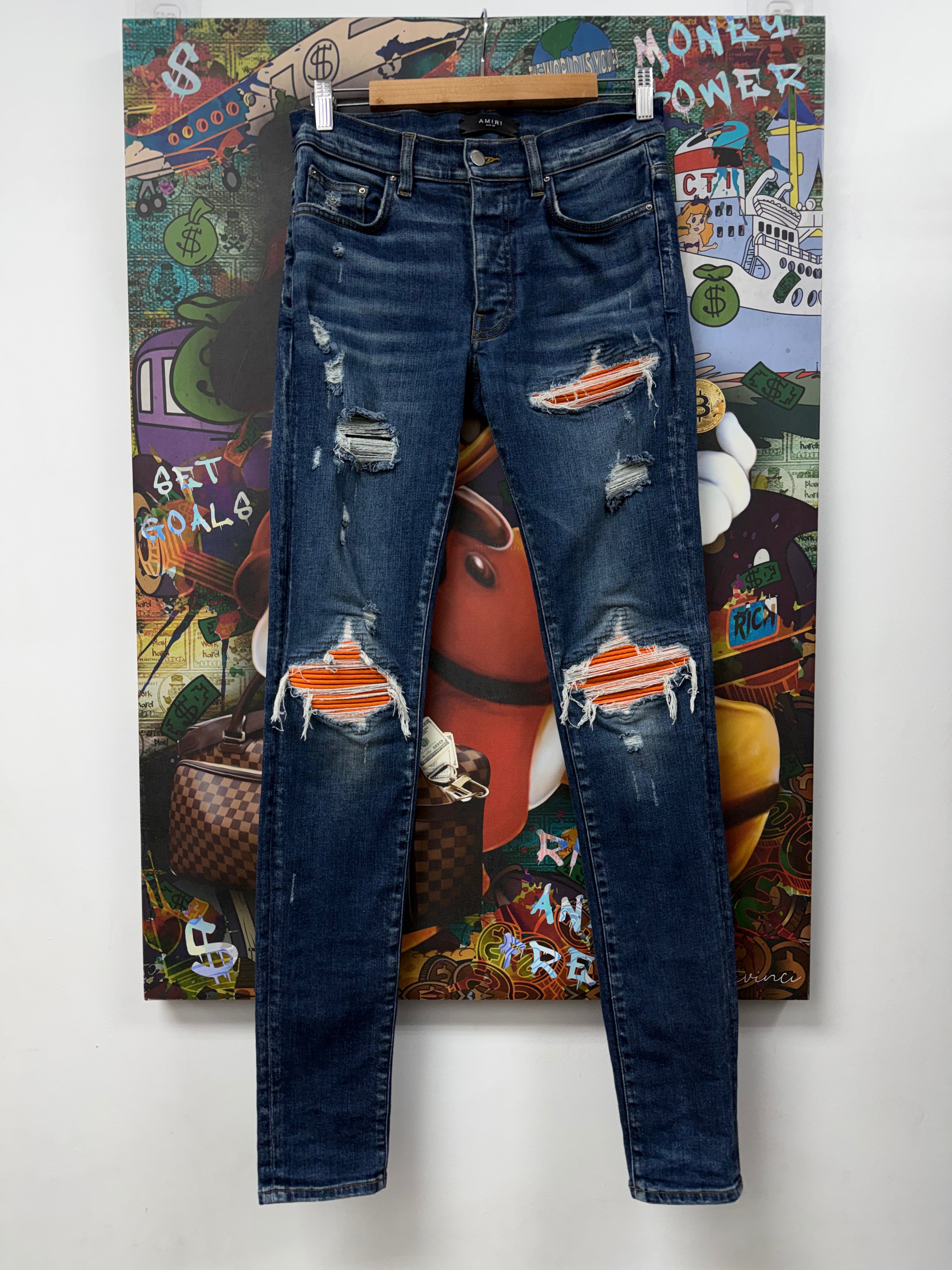 Amiri Mx1 Dark Wash Orange Patch Jeans