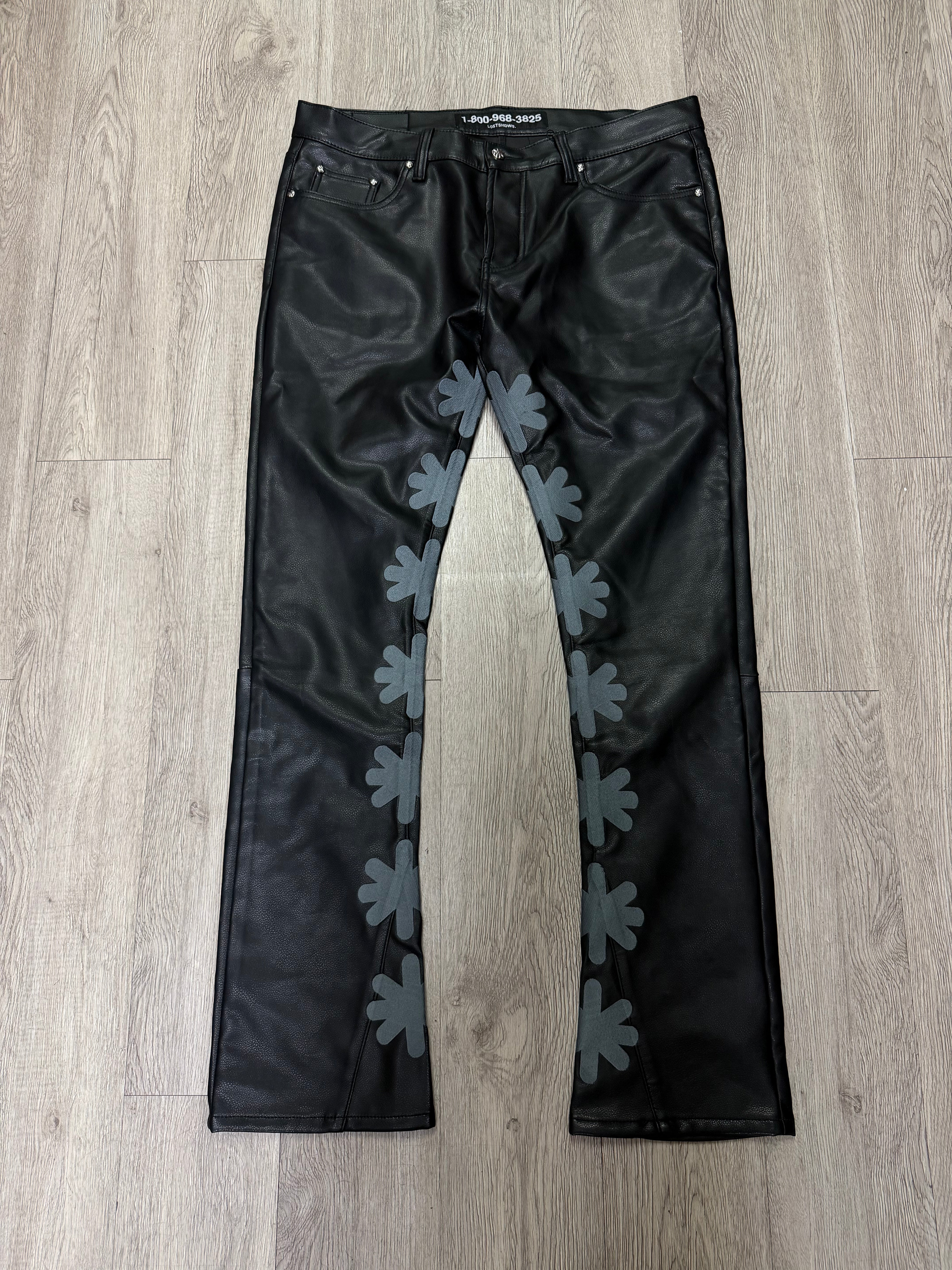 LOST SHDWS Black Grey Leather Jeans