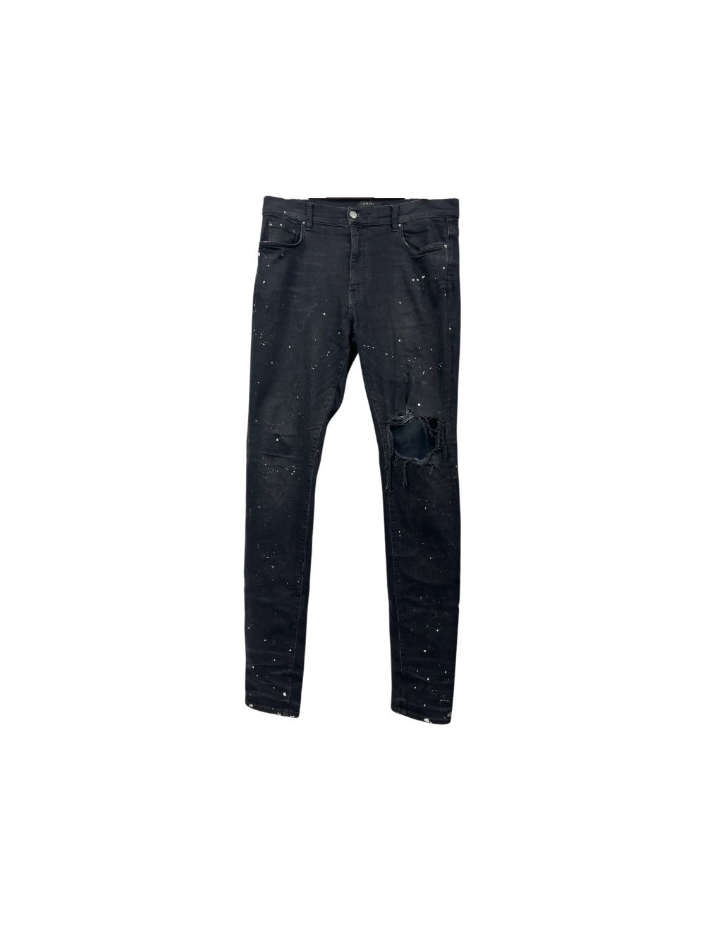 Amiri Splatter Ripped Black Wash & White Jeans