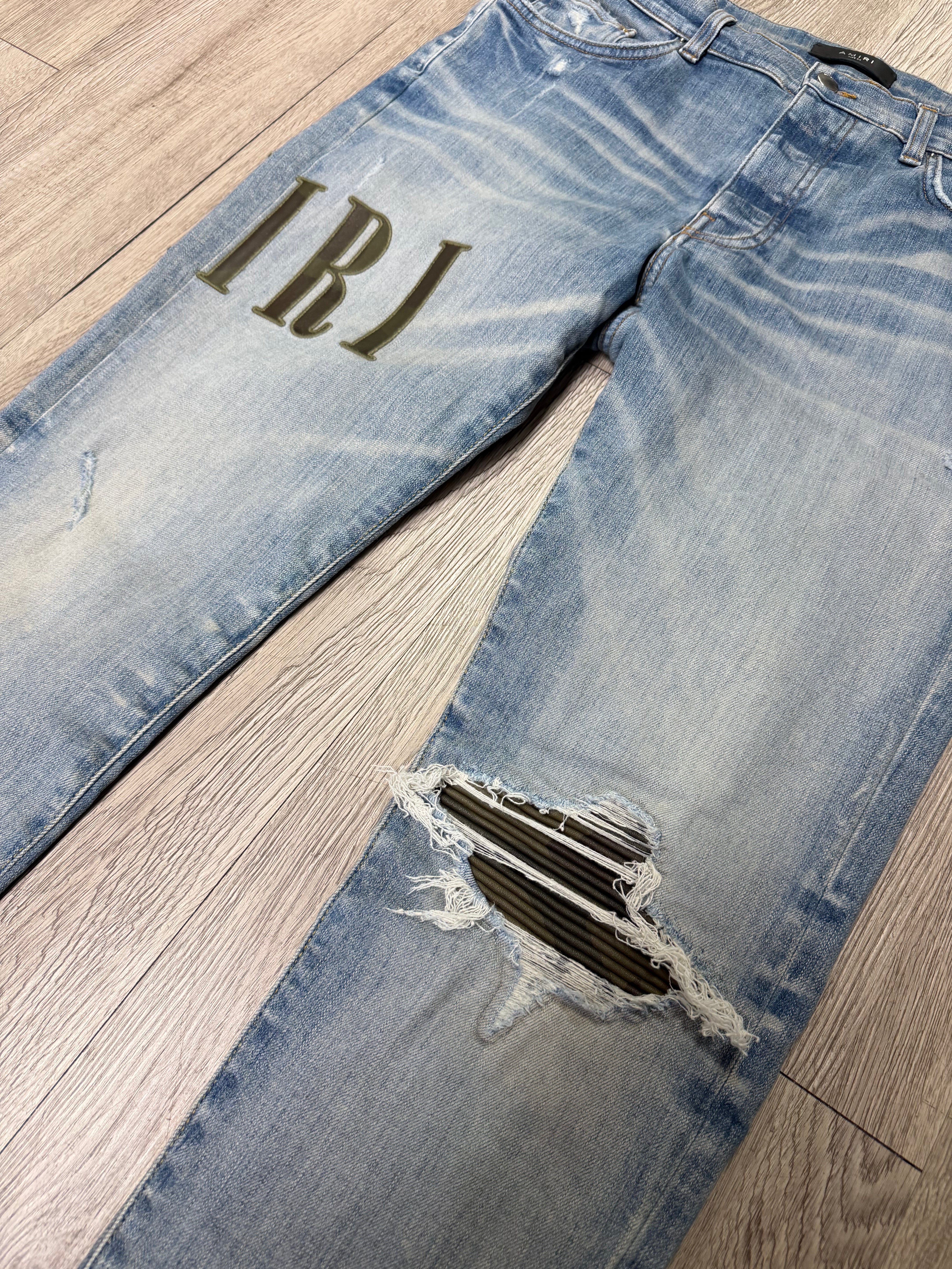 Amiri Light Wash Camo Side Logo MX1 Jeans