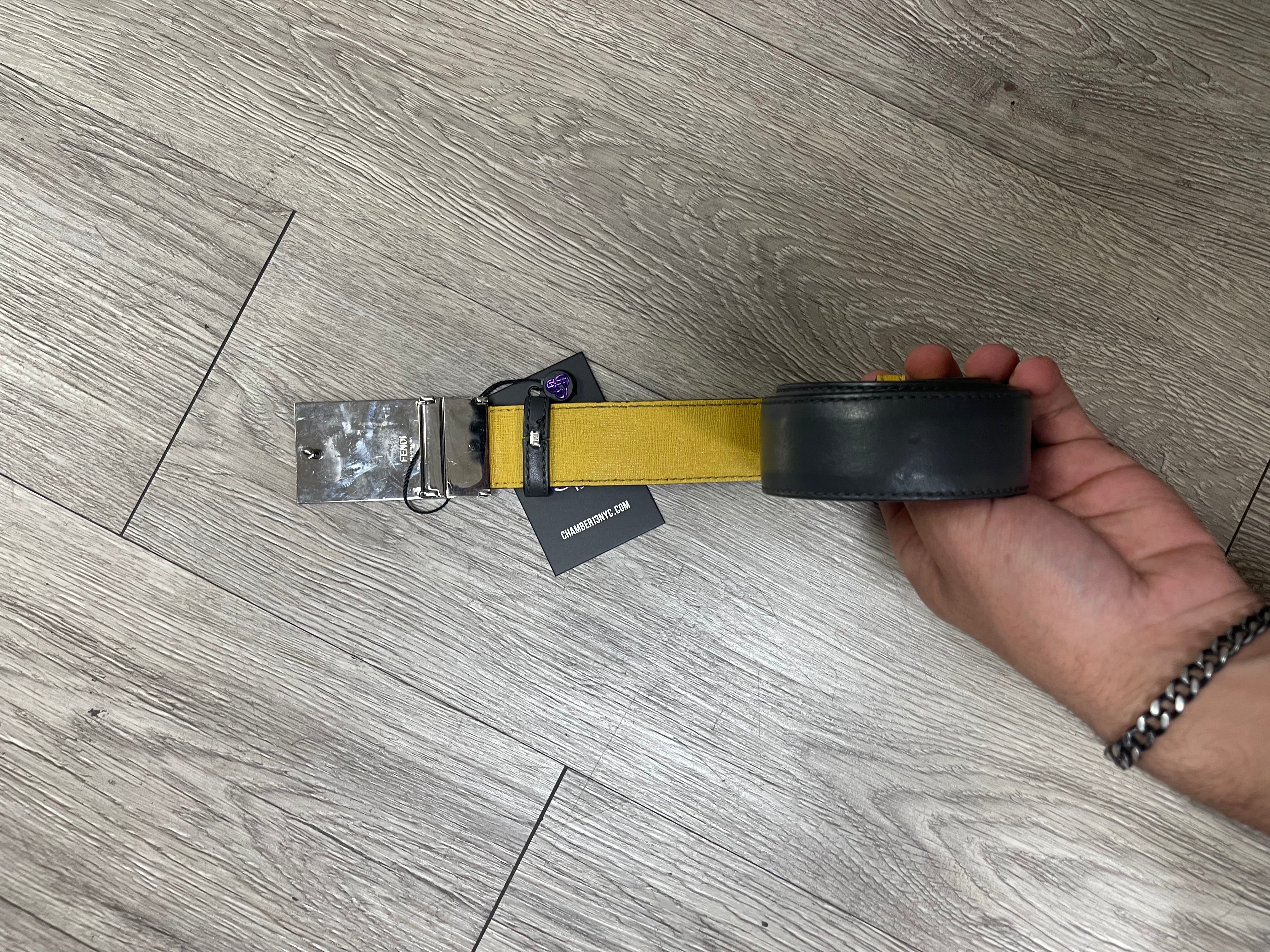 Fendi Black Yellow Spellout Belt