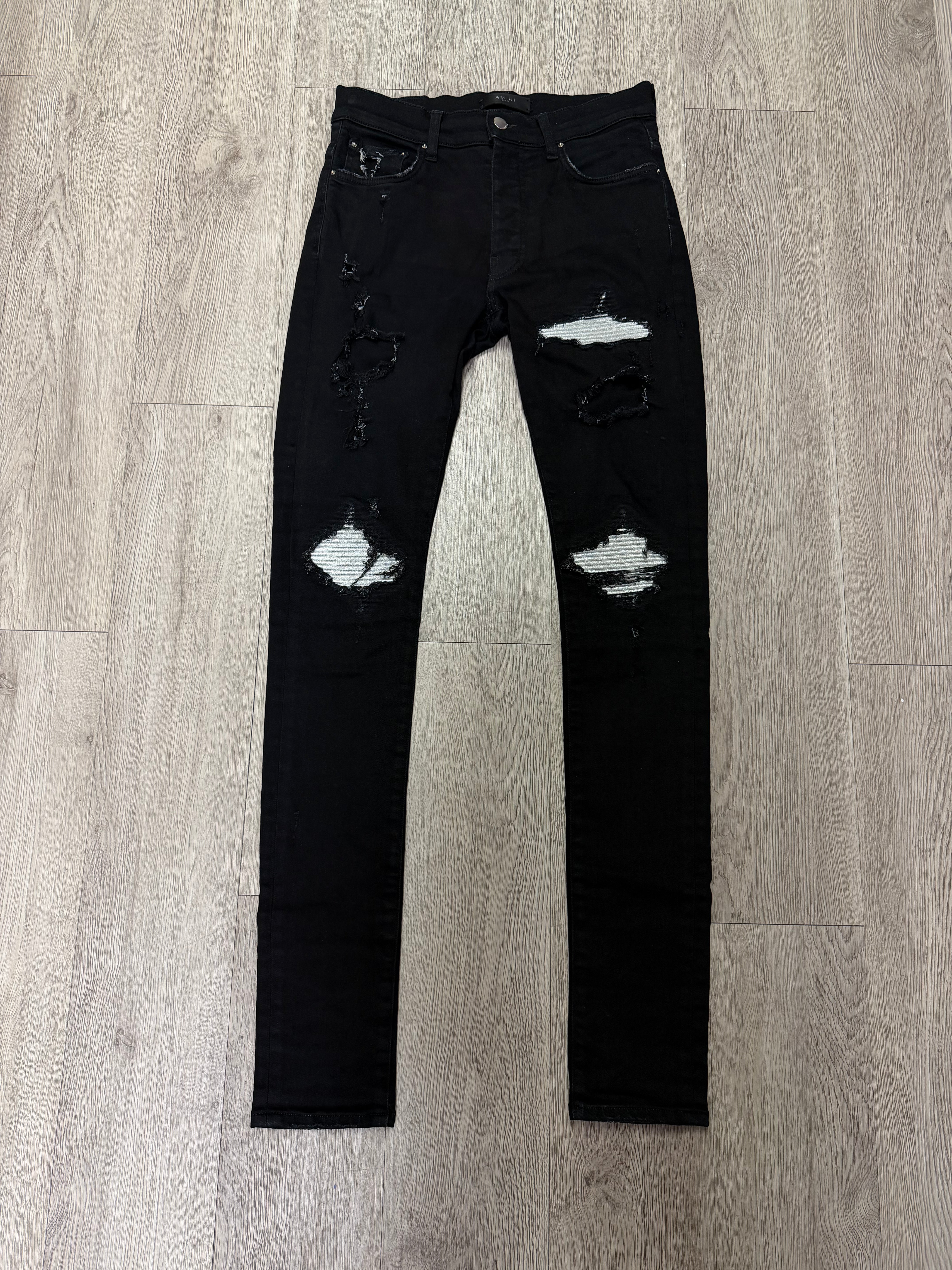 Amiri MX1 Black Silver Patch Jeans