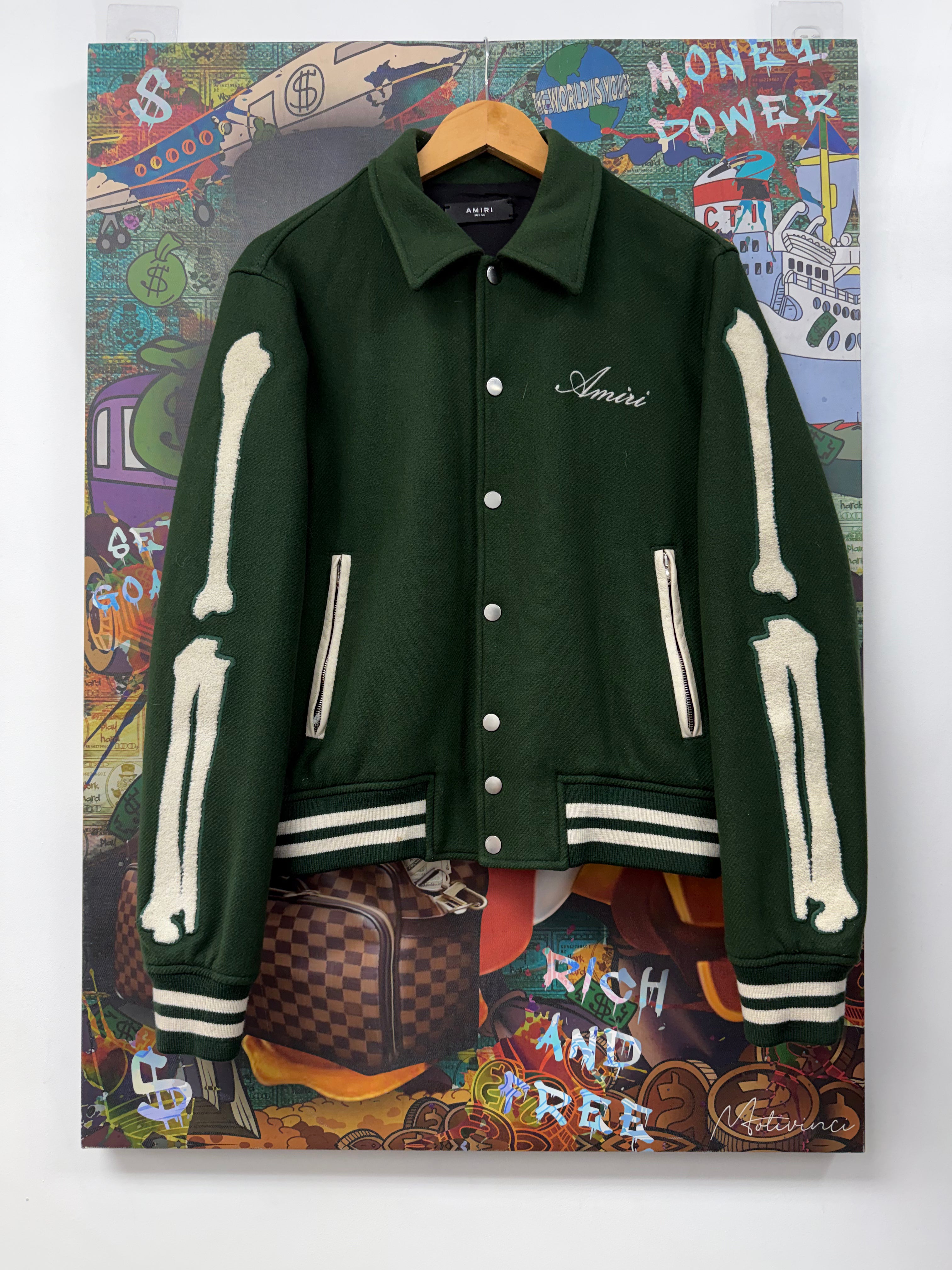 Amiri Green Bone Varsity Jacket