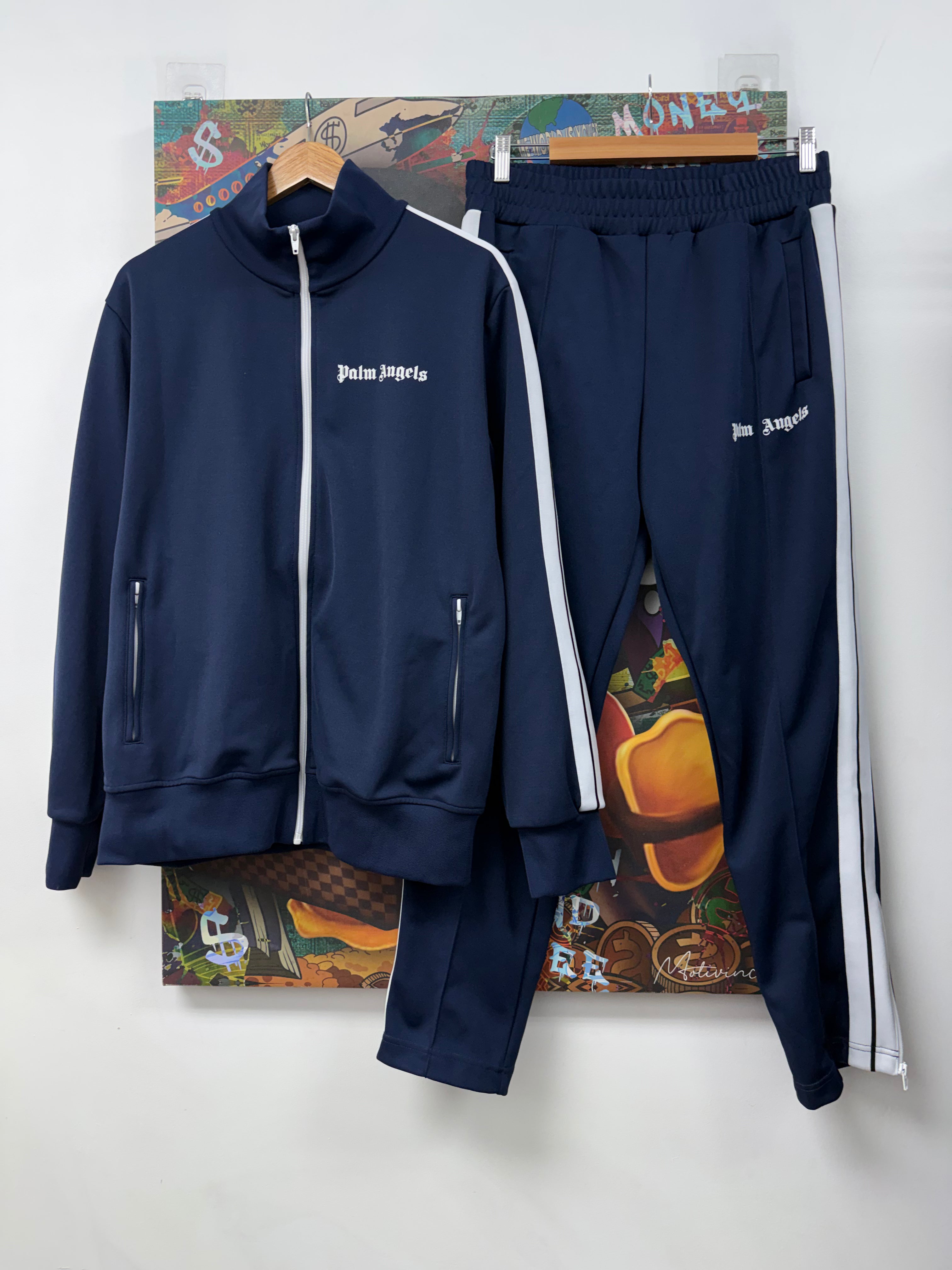 Palm Angels Navy White Striped Track Suit