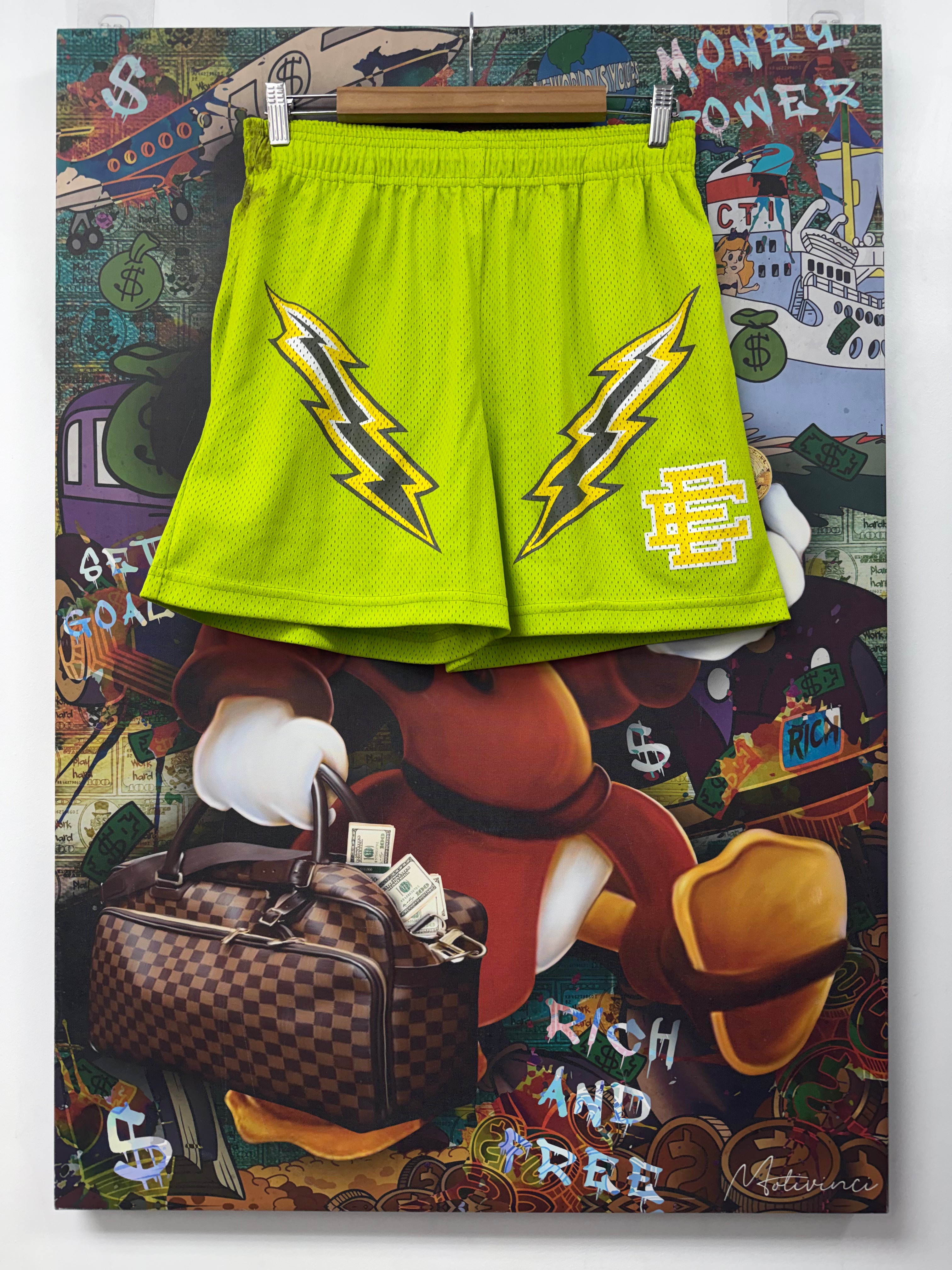 Eric Emanuel Thunder Bolt Lime Green Yellow Shorts