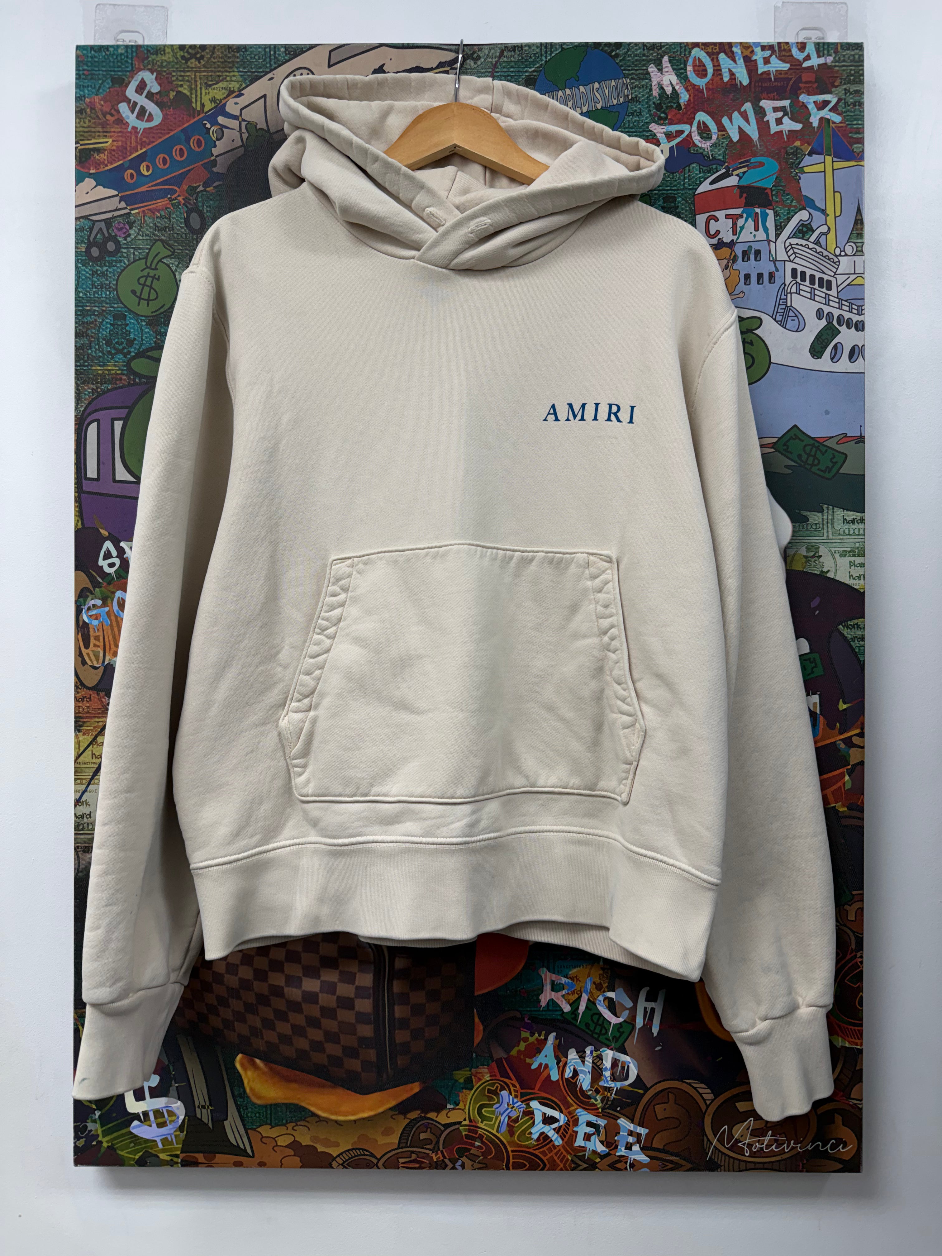 Amiri Cream Blue Core Logo Hoodie
