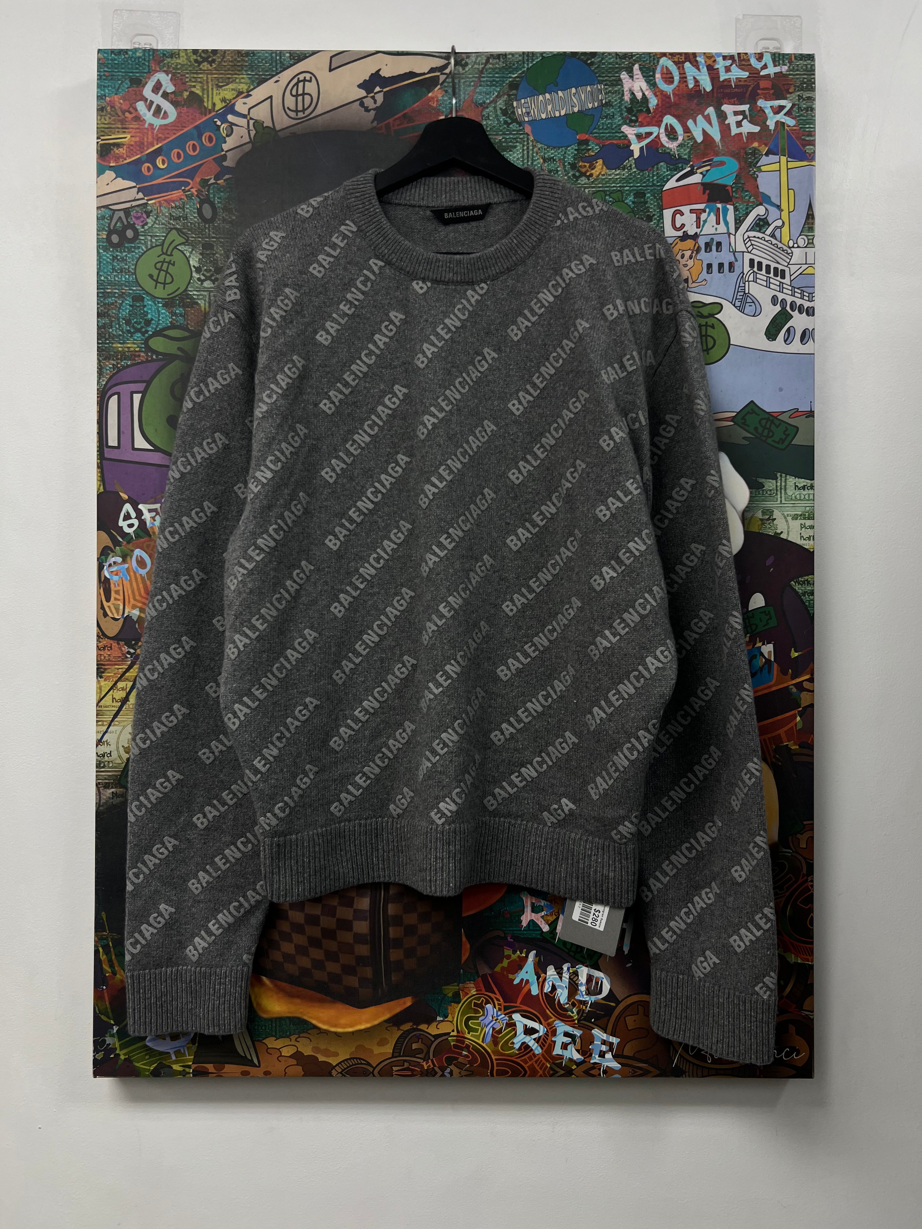 Balenciaga Grey Tonal Monogram Sweater