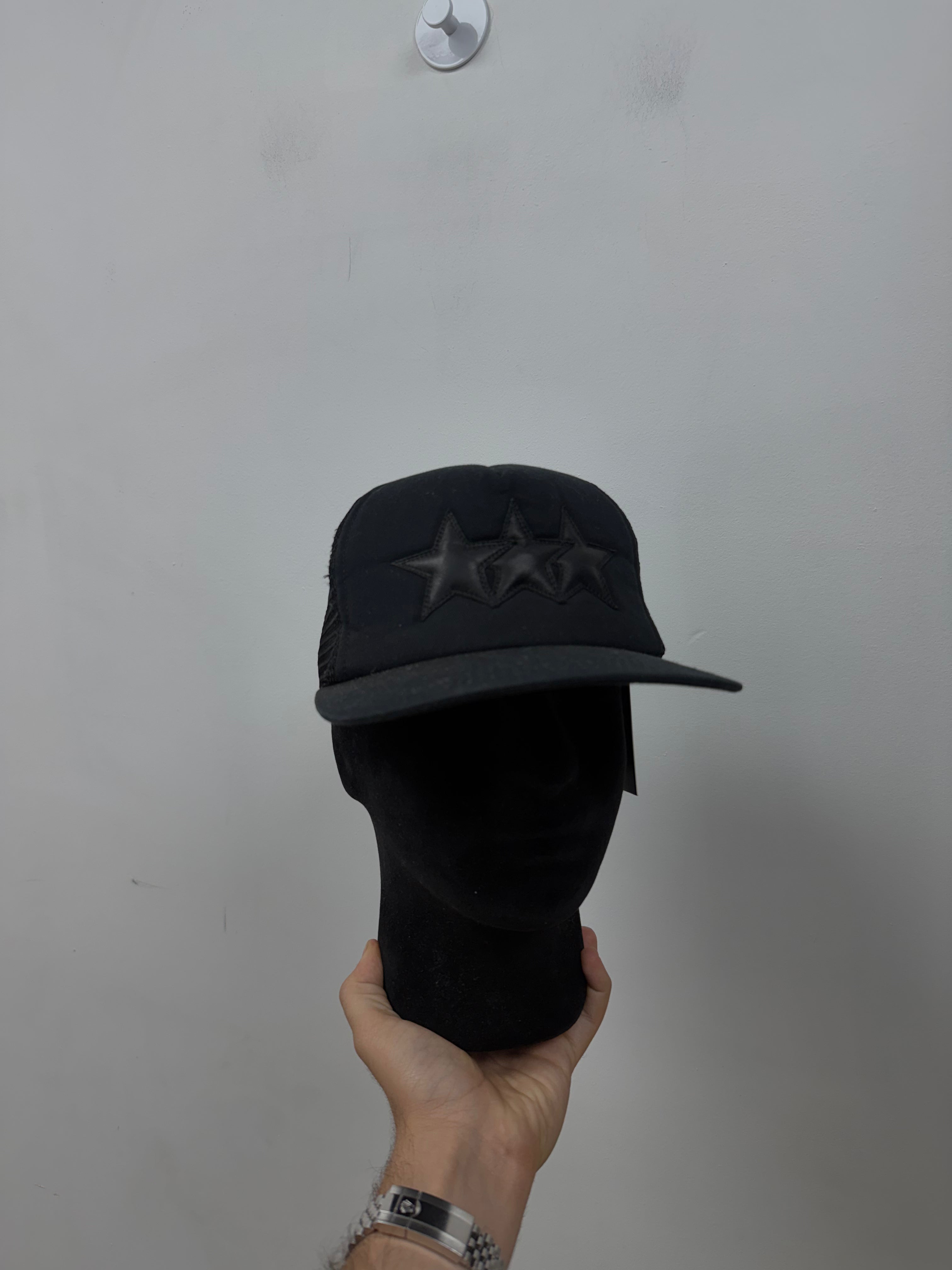 Chrome Hearts Black 3 Star Leather Trucker Hat