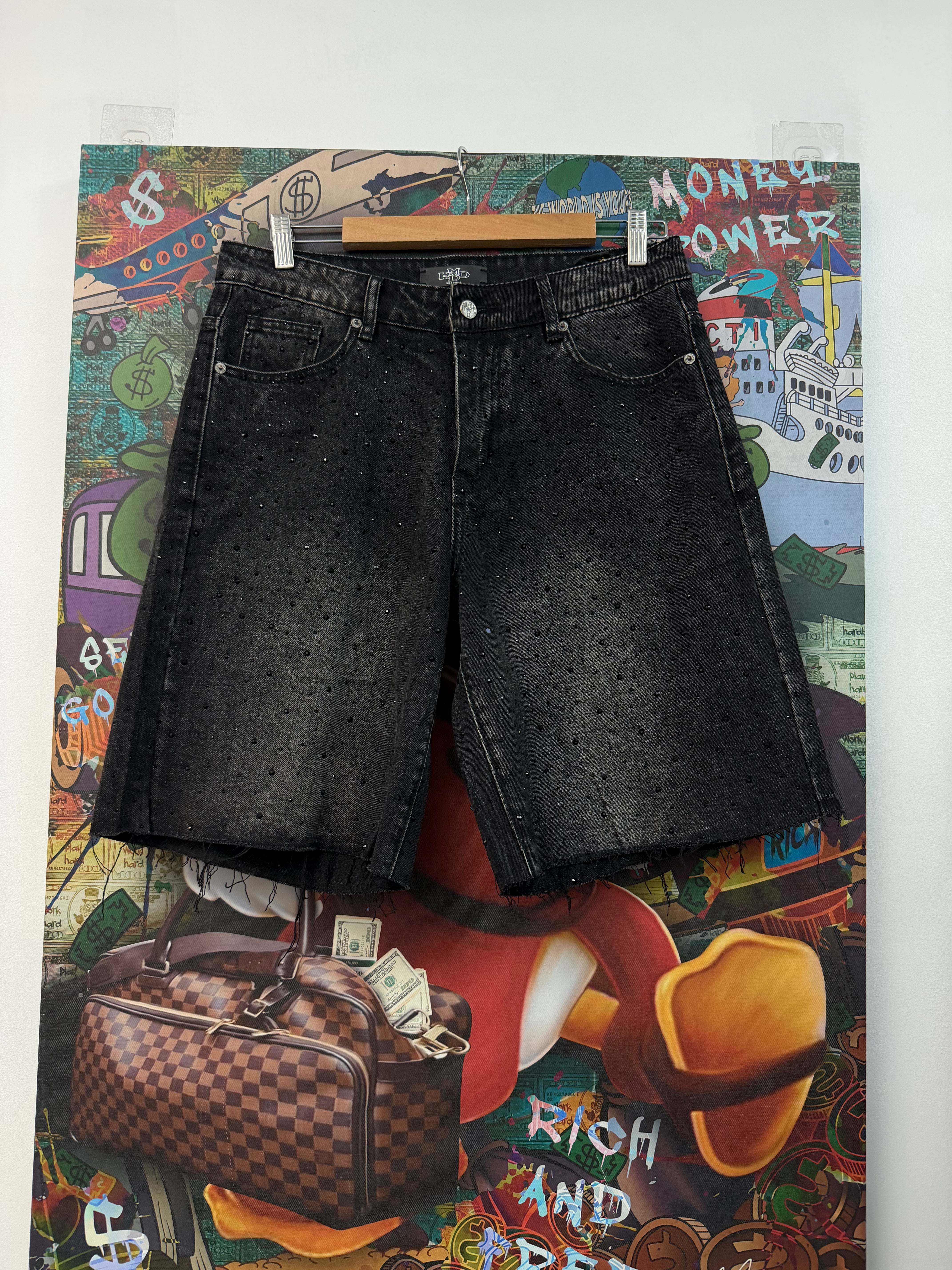 HMDD Grey Rhinestone Denim Shorts
