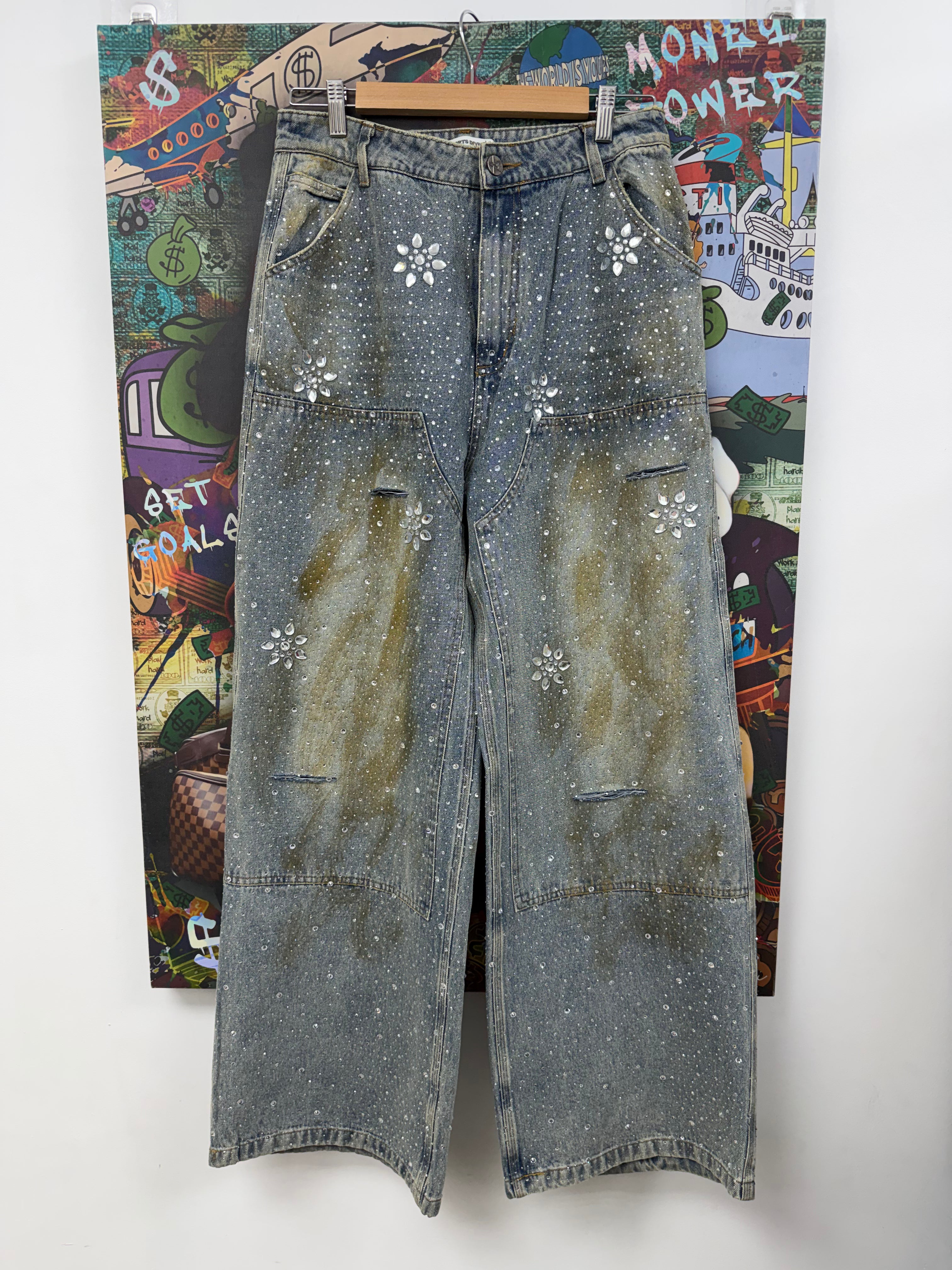 Vale Light Wash Aged Rhinestone Jeans