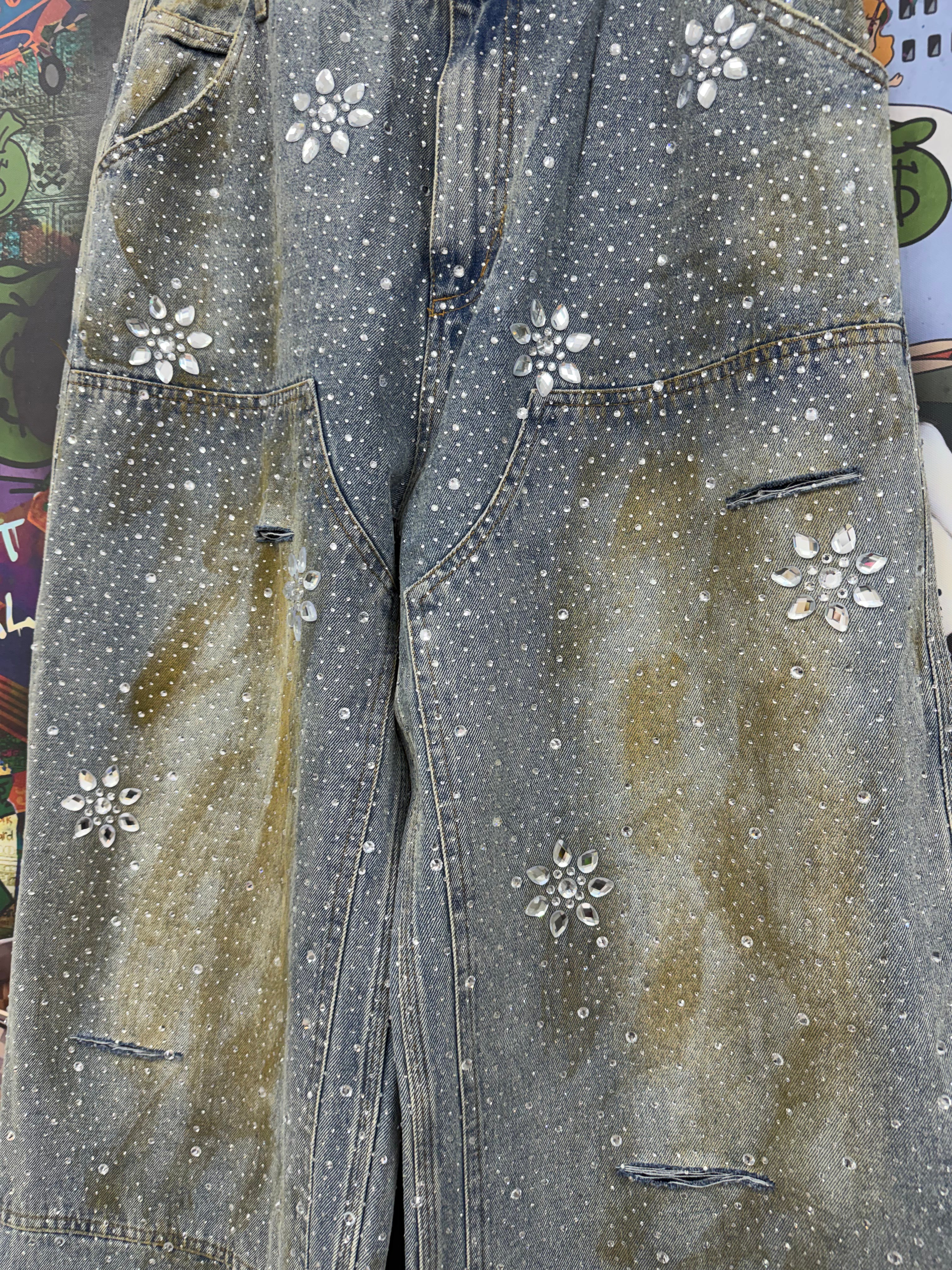 Vale Light Wash Aged Rhinestone Jeans