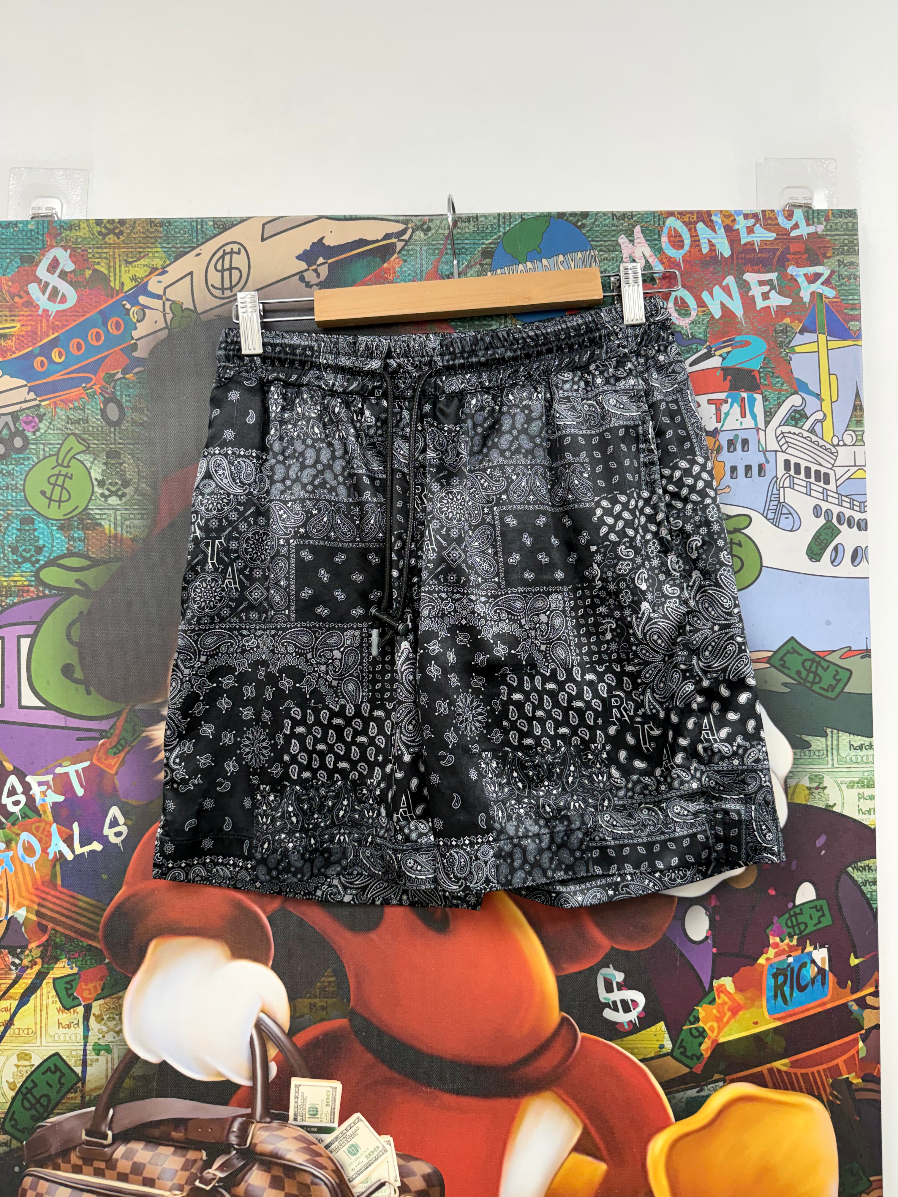 RTA Black White Paisley Swim Trunks