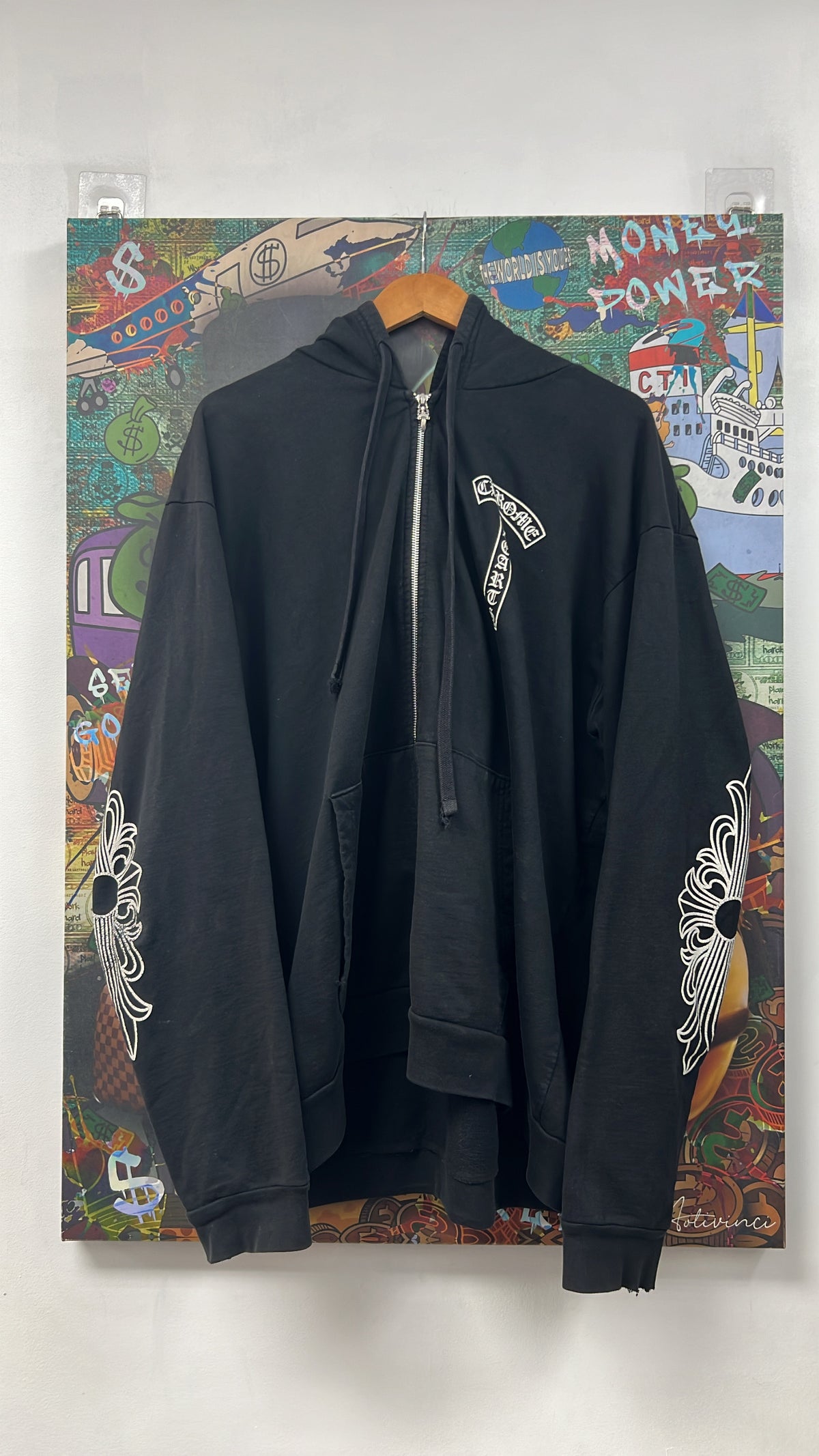 Chrome Hearts Black T-Bar Floral Zip Up