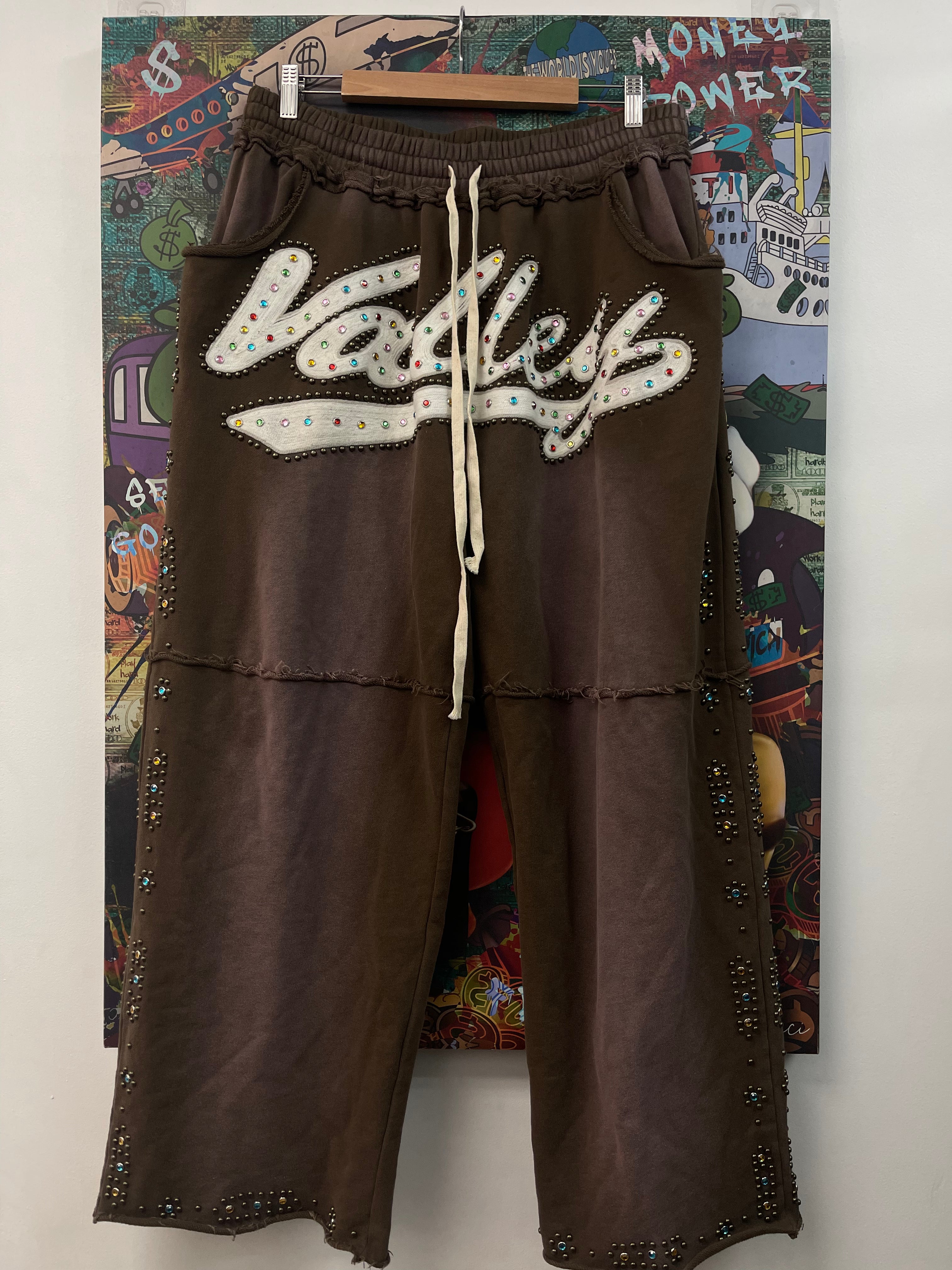 Vale Brown Studded Rhinestone Sweatpants