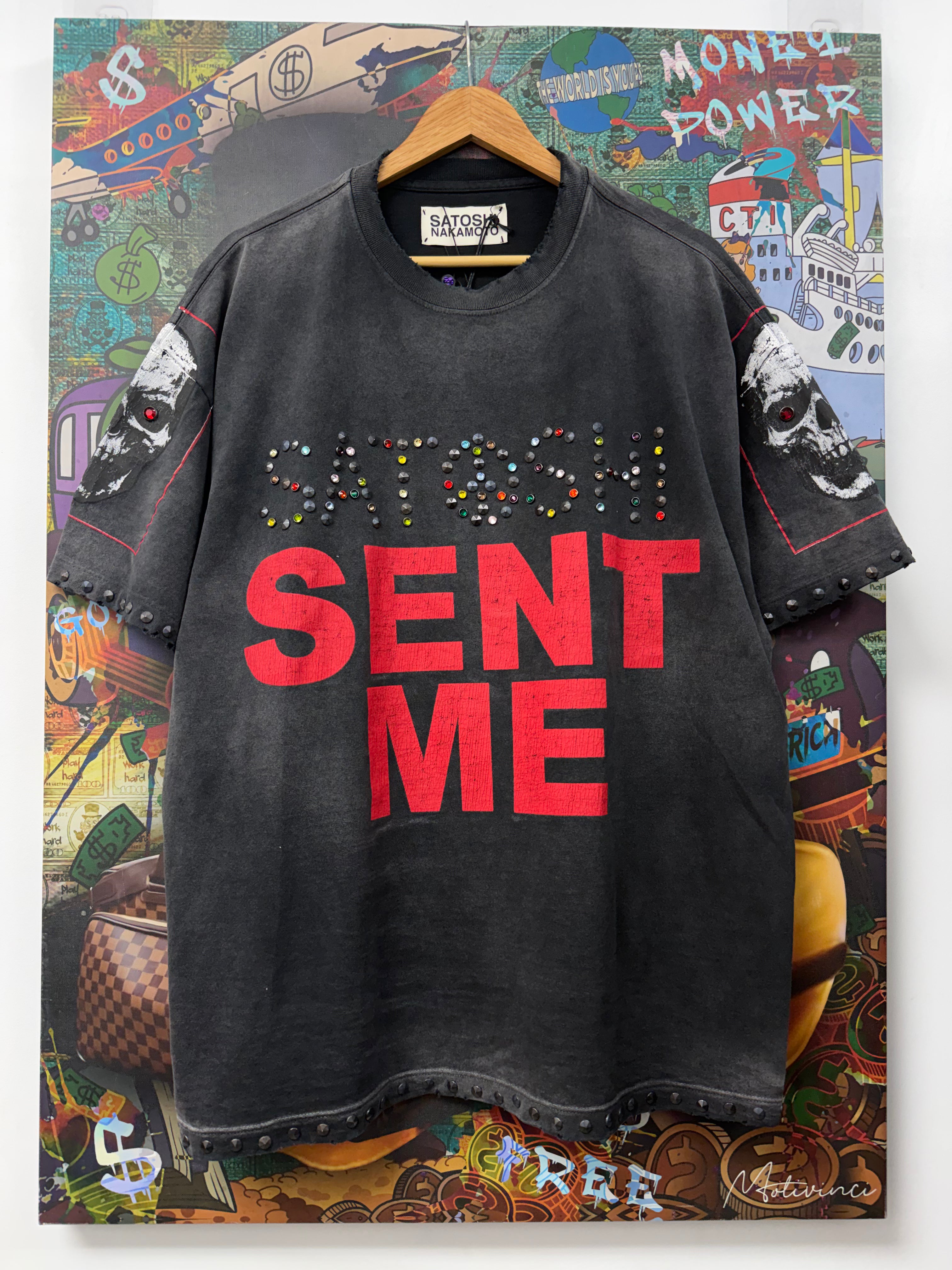 Satoshi Nakamoto Black Red Sent Me Studded Tee
