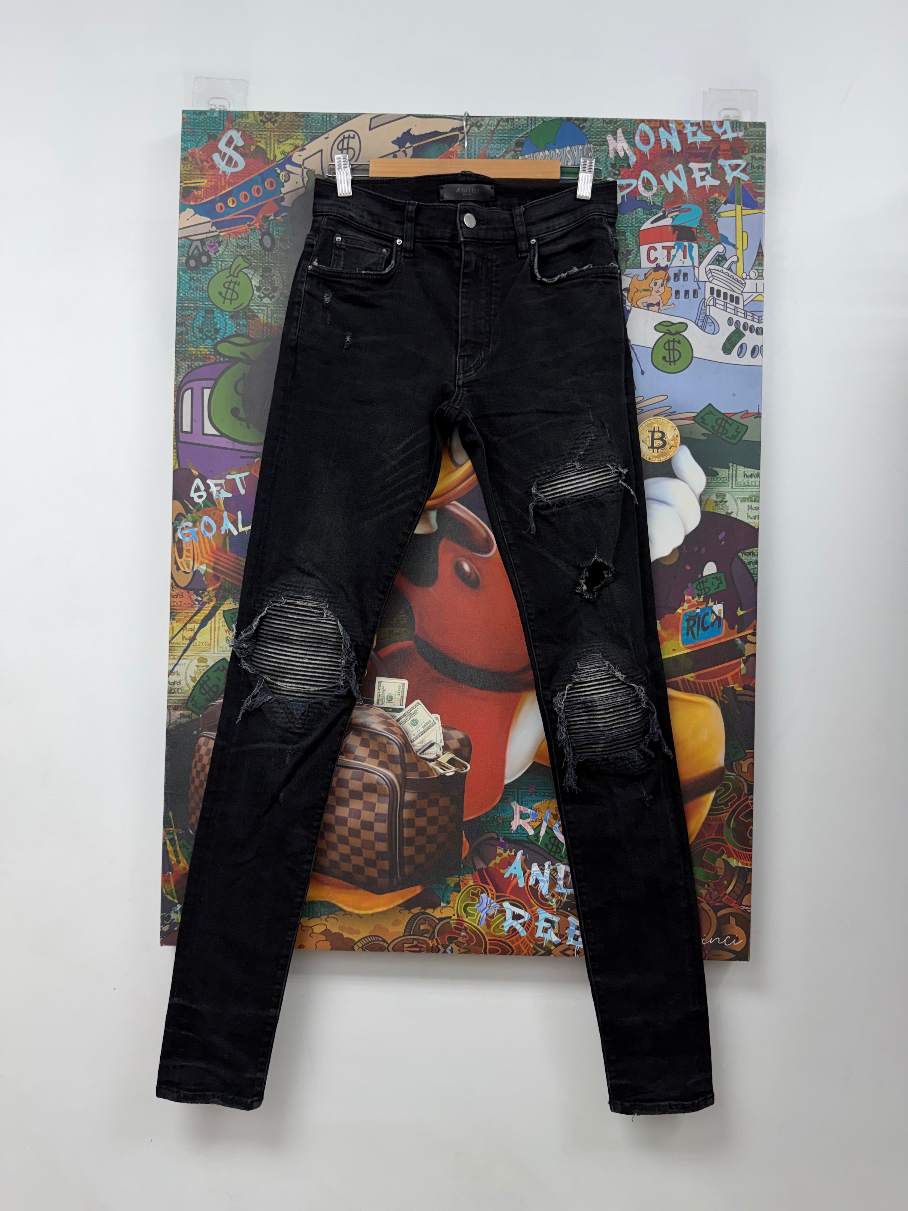 Amiri MX1 Black Wash Faded Black Patch Jeans
