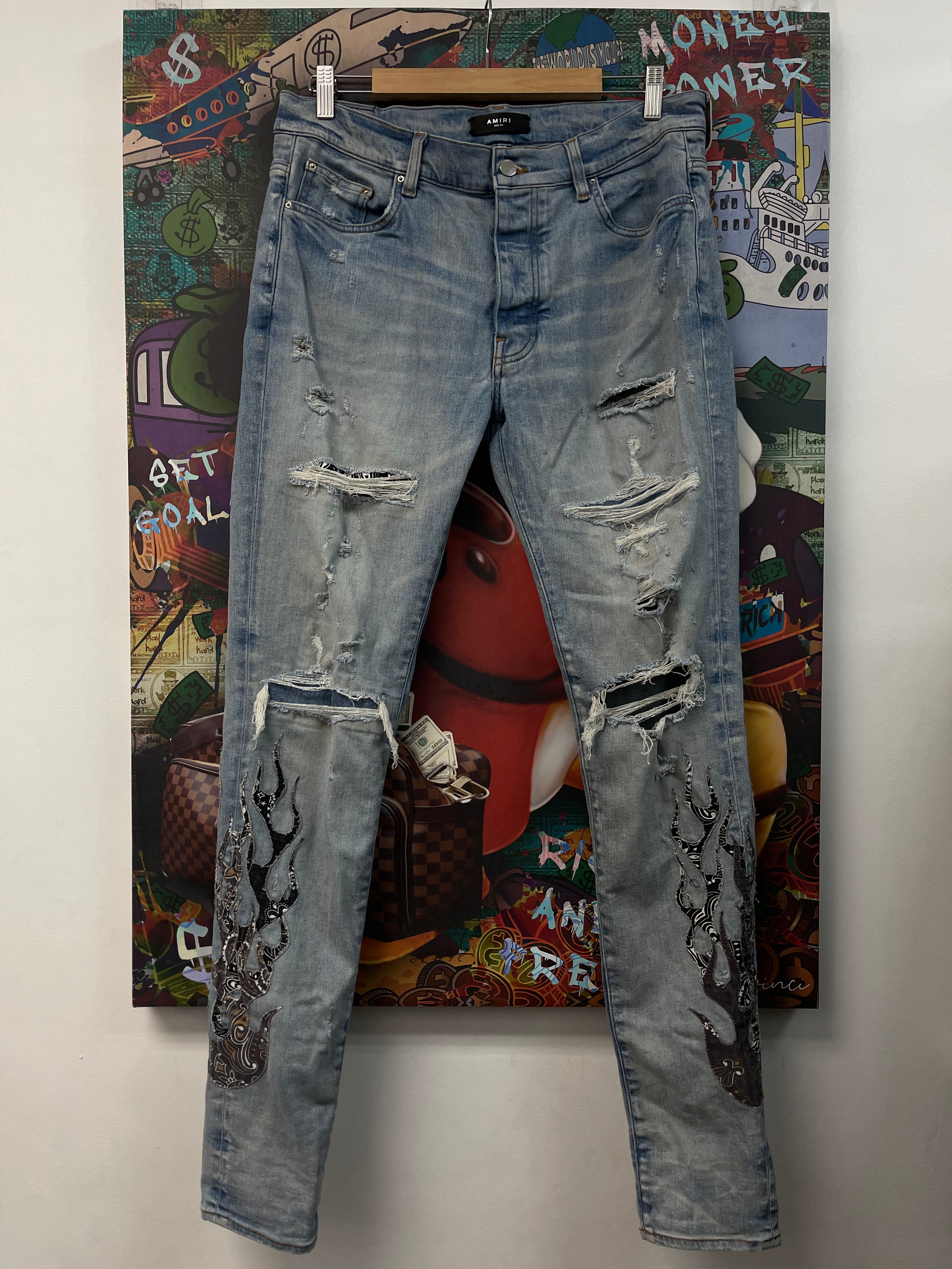 Amiri Light Wash Flame Jeans