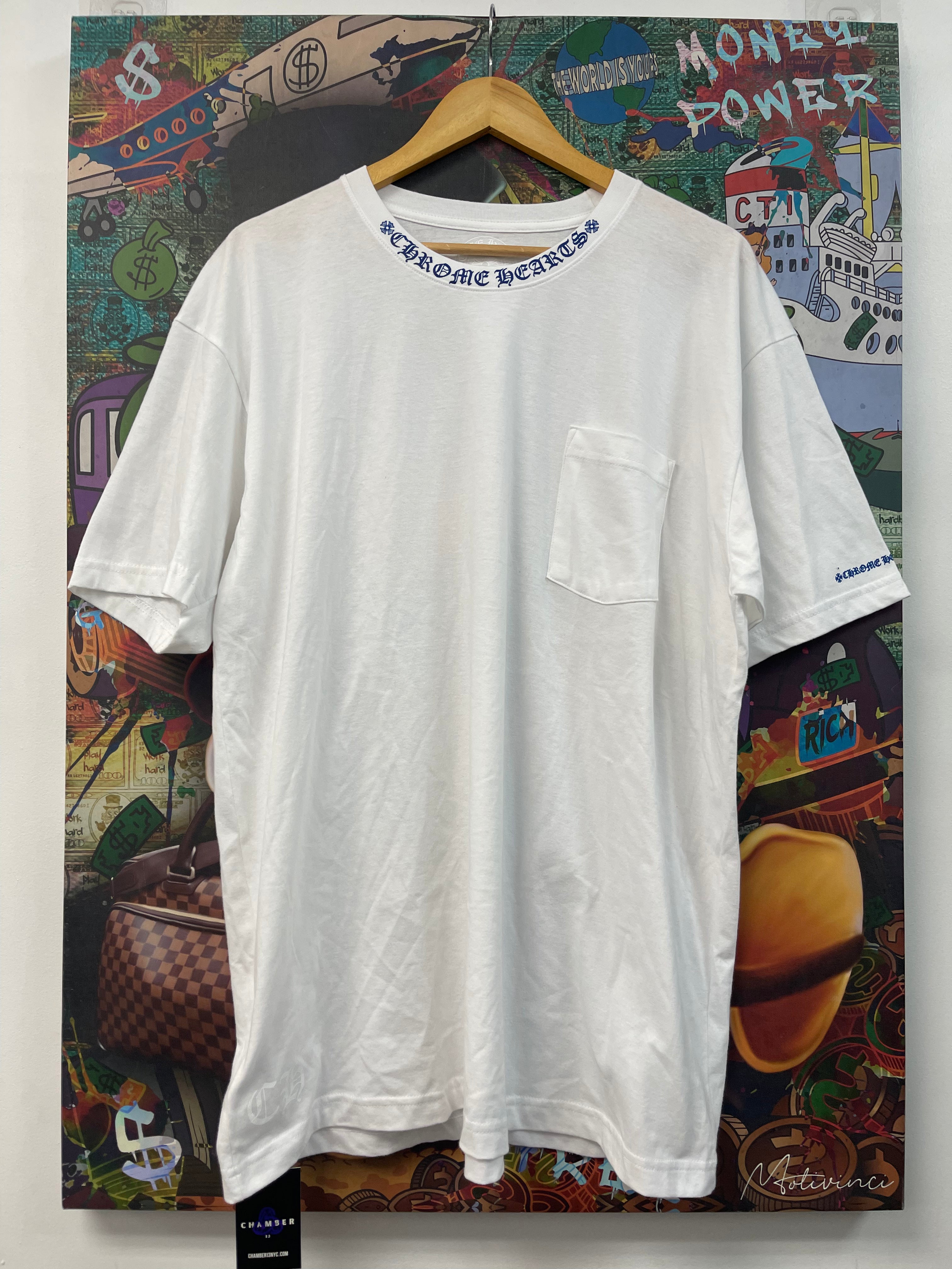 Chrome Hearts White Blue Neck Logo Tee