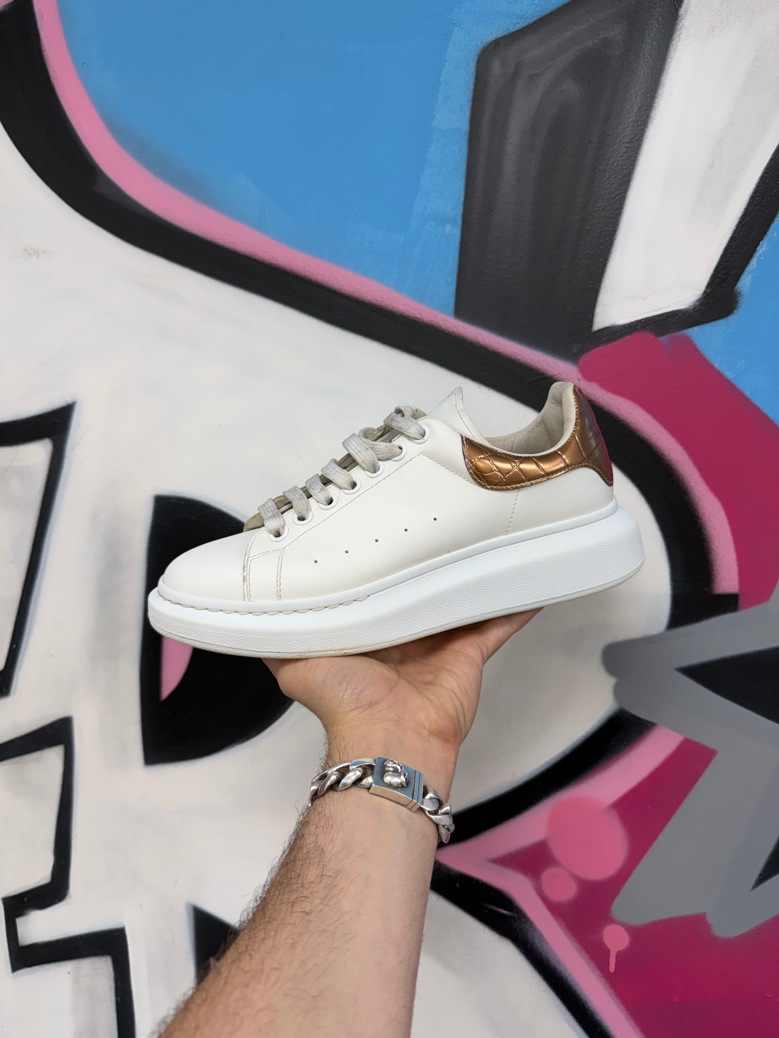 Alexander Mcqueen White Bronze Croc Oversized Sneakers