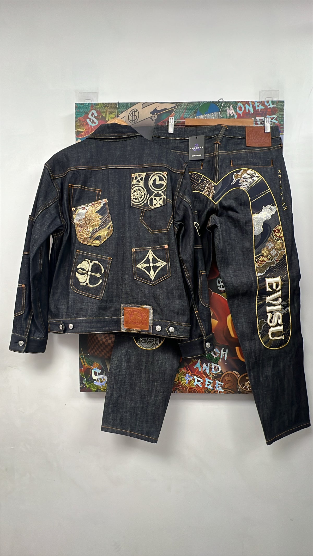 Evisu Navy Multi Patch Barcode Daicock Set