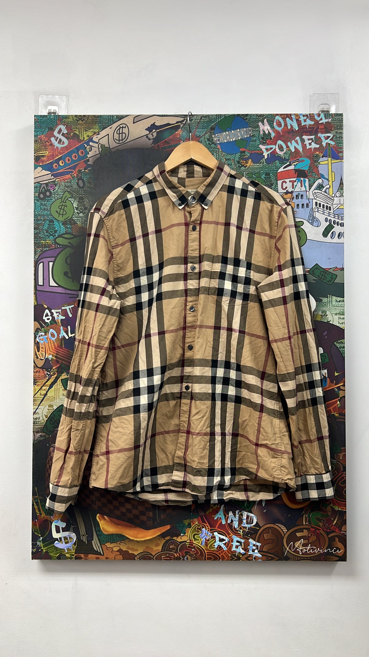 Burberry Brown Plaid Monogram Button Up
