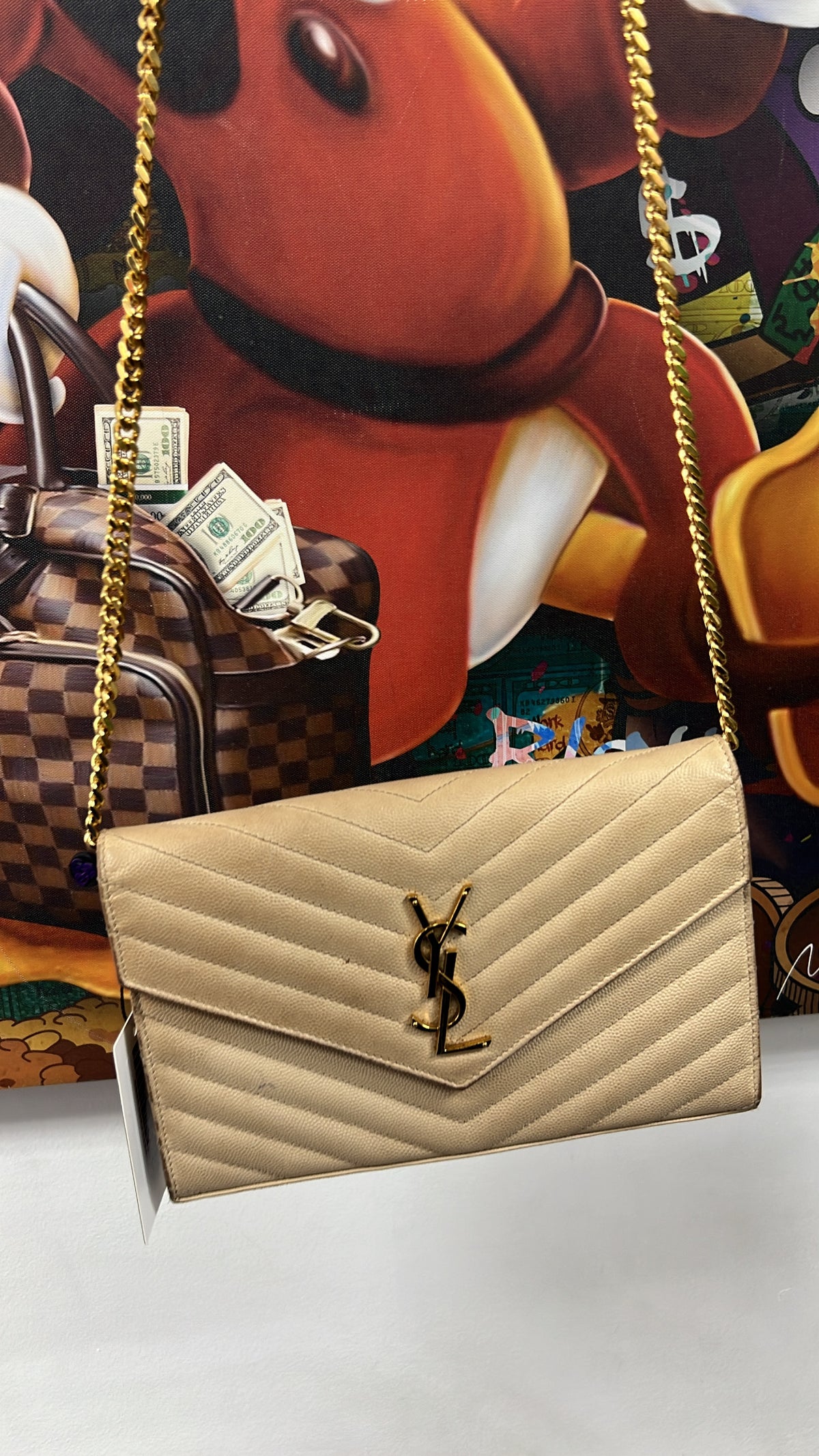 YSL Tan Leather Envelope Wallet Bag