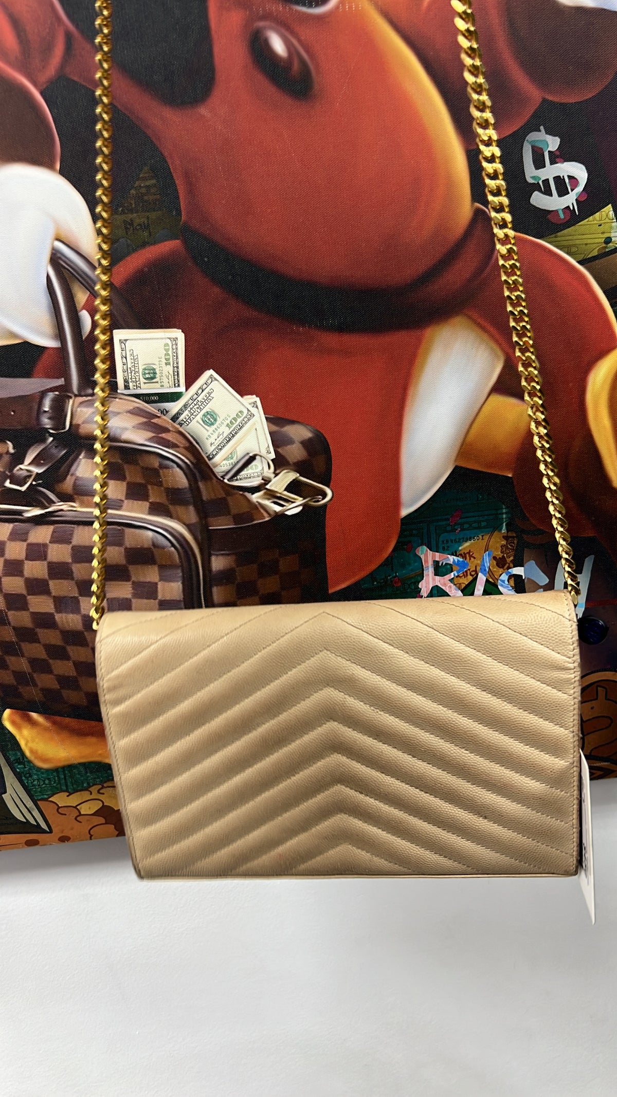 YSL Tan Leather Envelope Wallet Bag