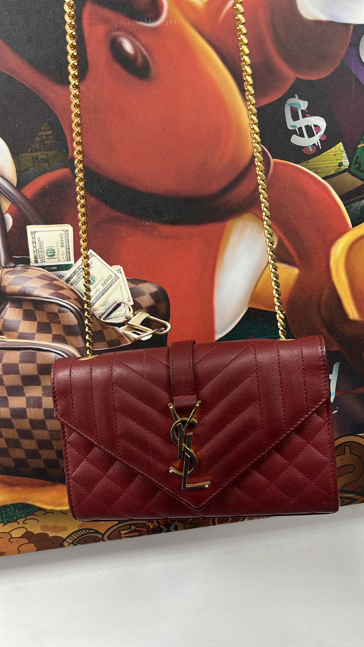 YSL Burgundy Leather Envelope Bag
