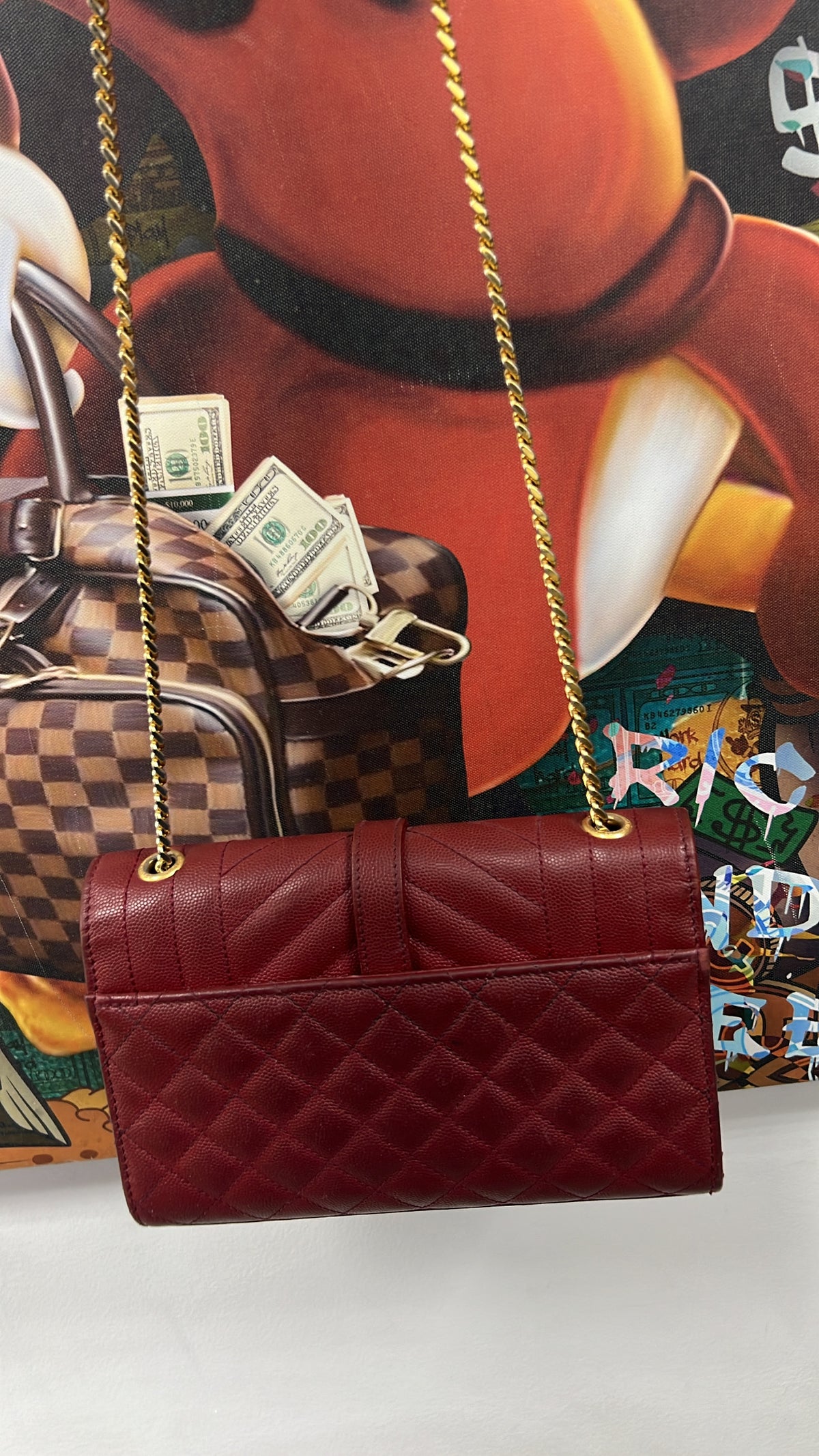 YSL Burgundy Leather Envelope Bag