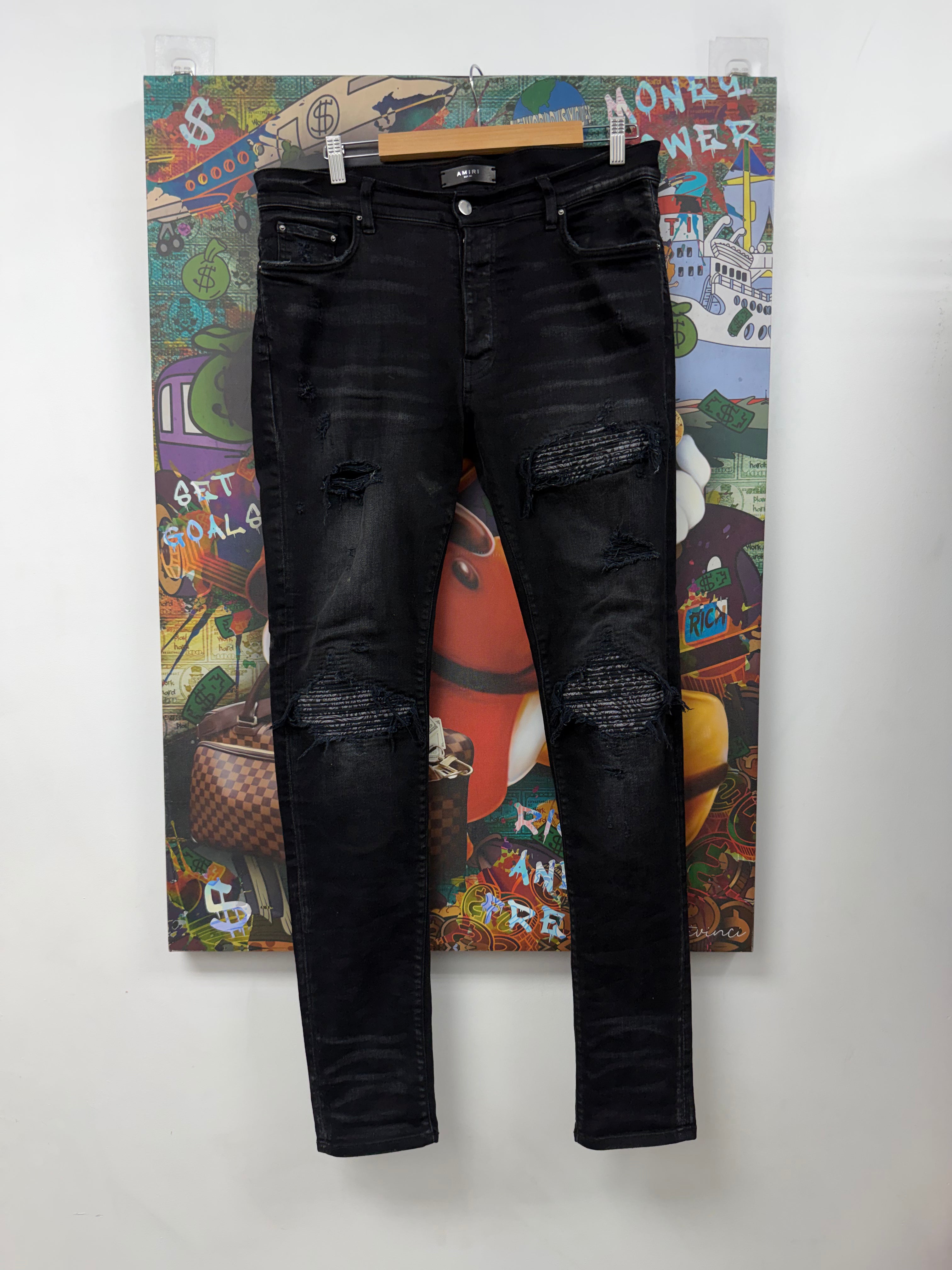 Amiri MX1 Black Bandana Denim Patch Jeans