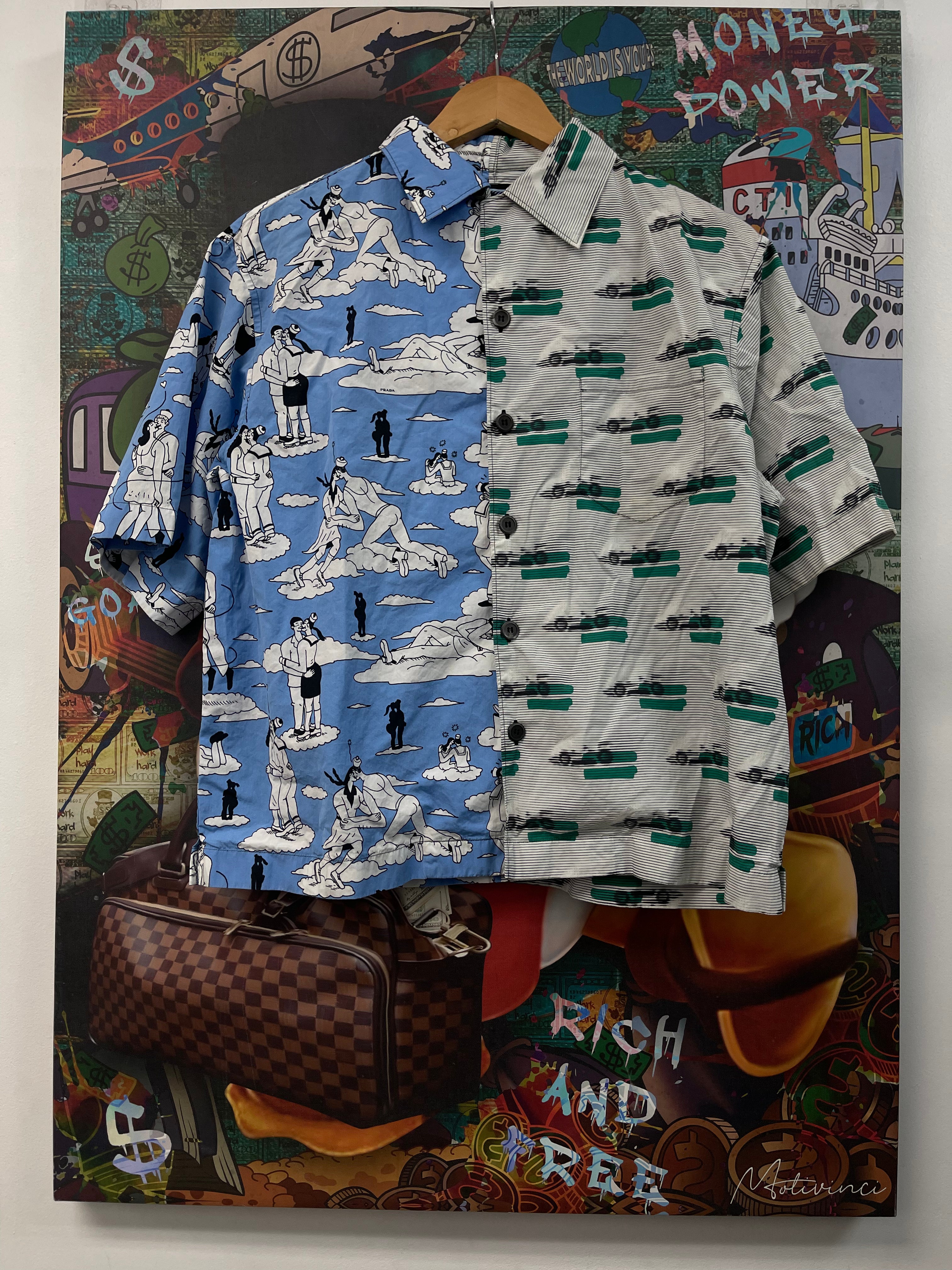 Prada Split Blue Green Button Up