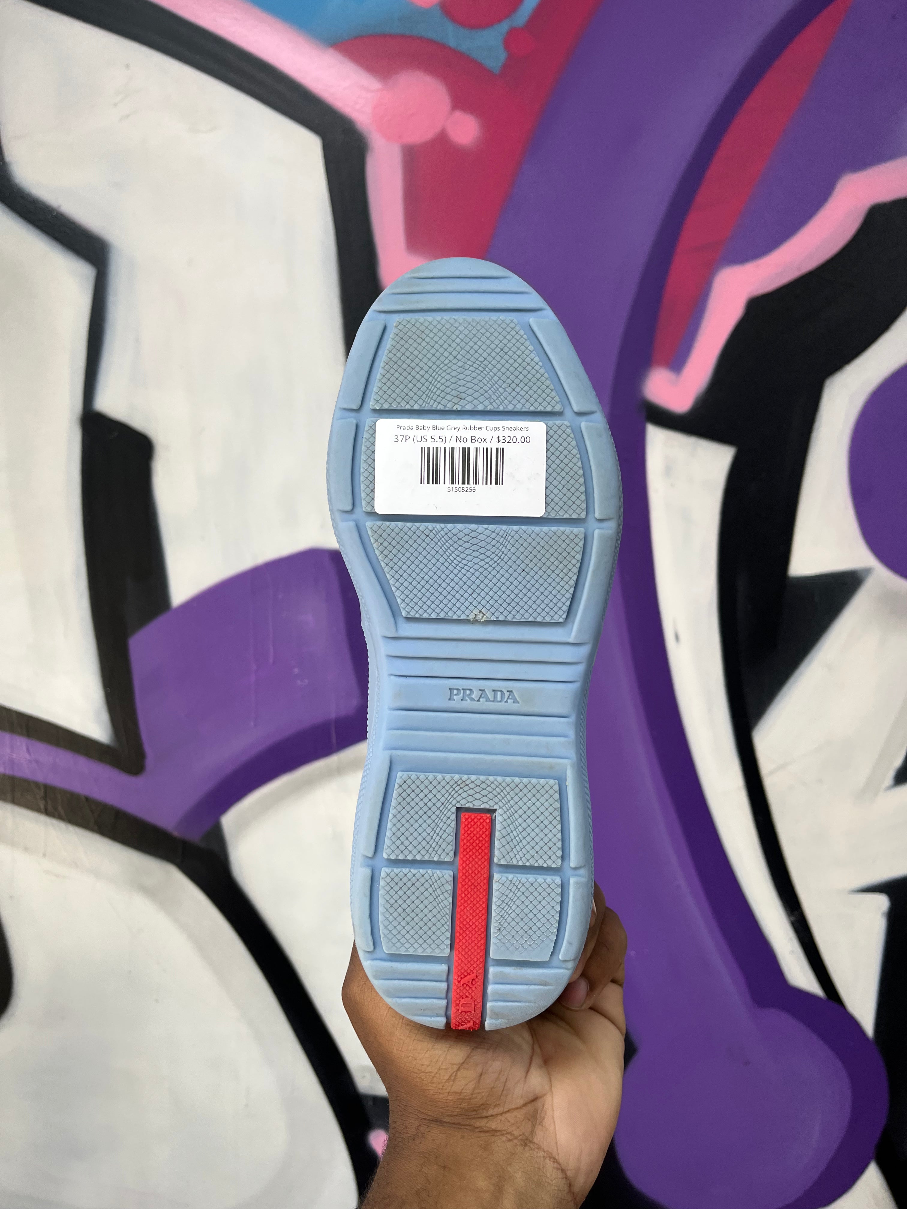 Prada Baby Blue Grey Rubber Cups Sneakers