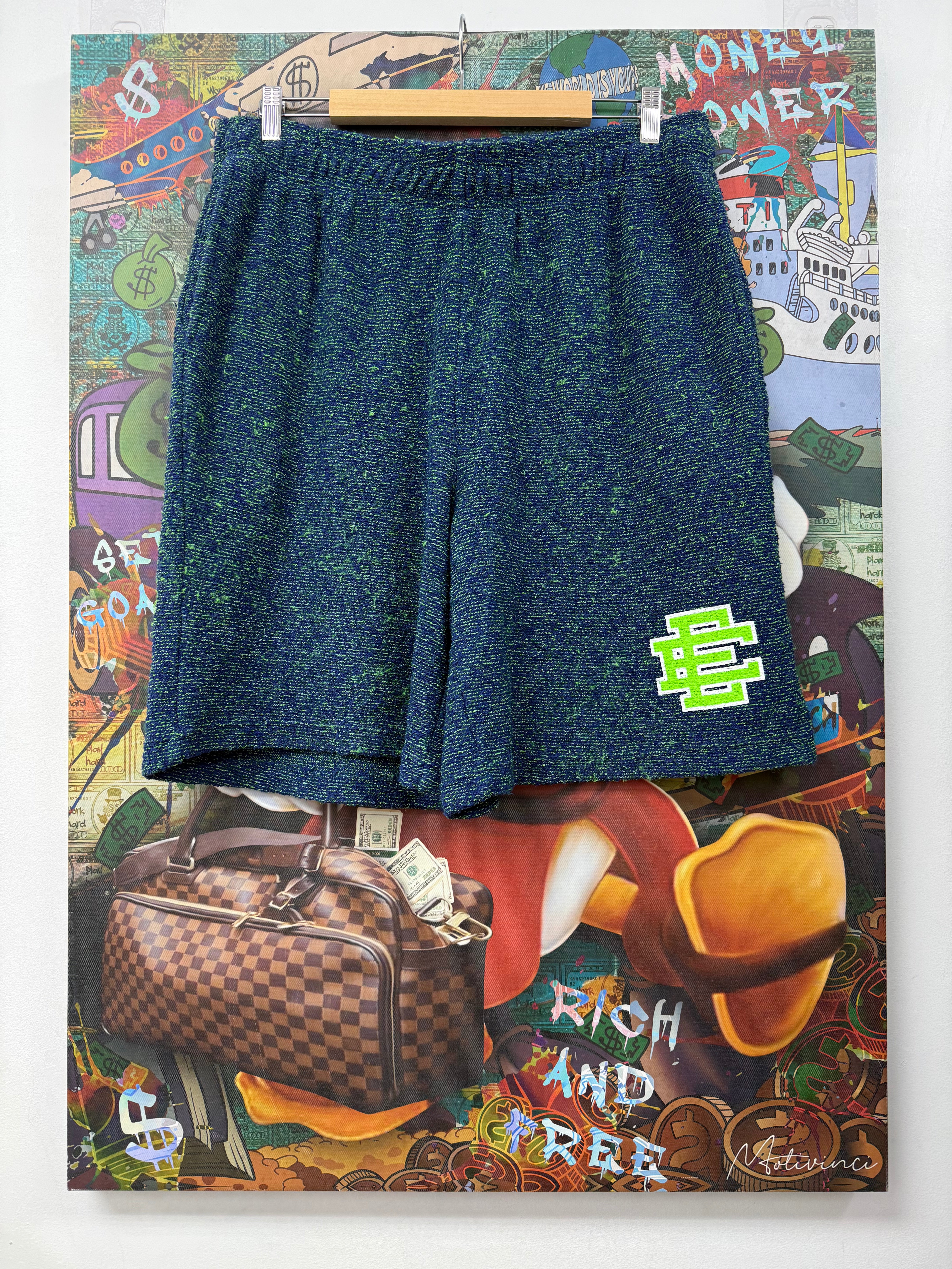 Eric Emanuel Navy Lime Boucle Shorts