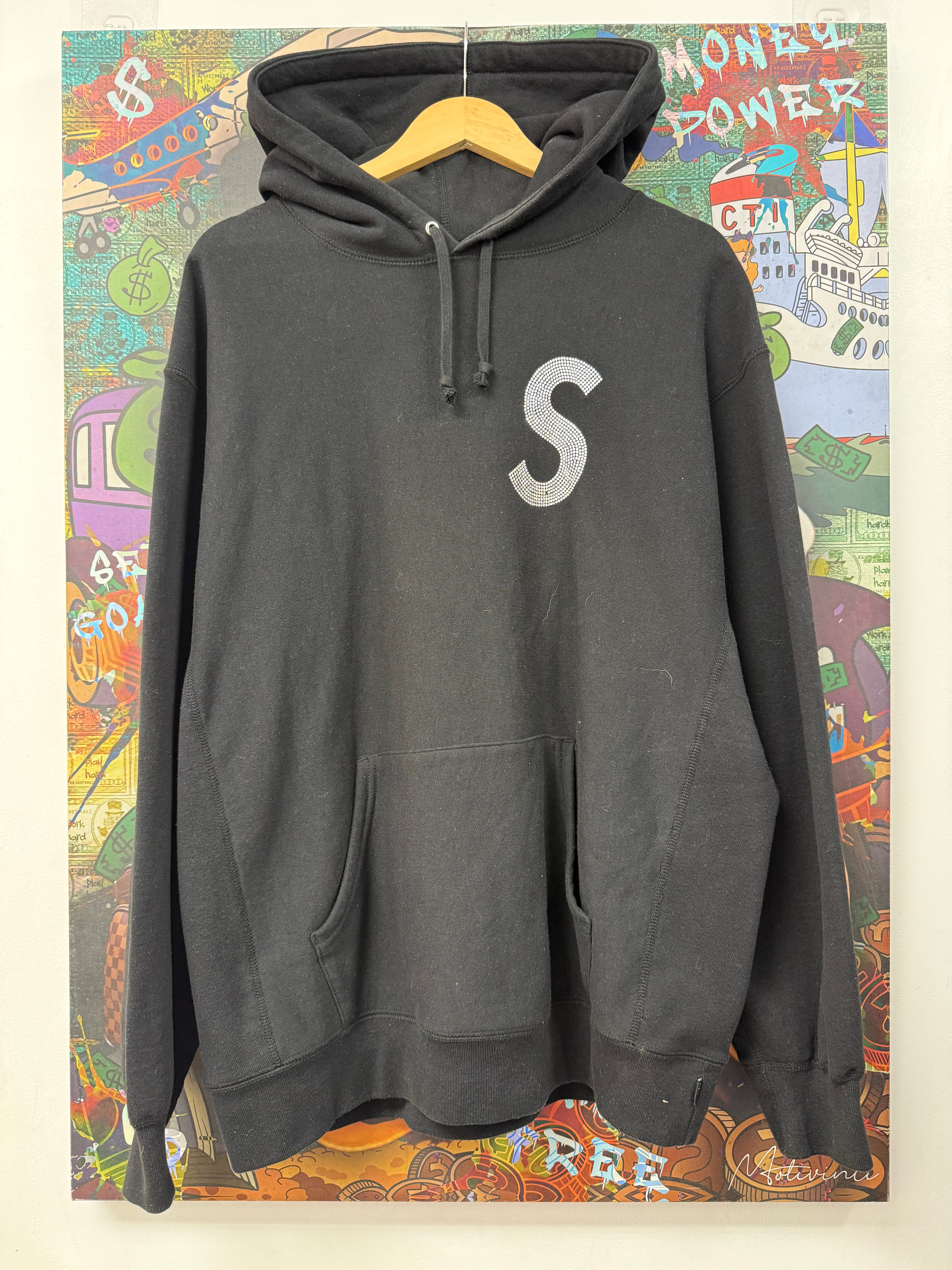 Supreme Black Swarovski S Logo Hoodie