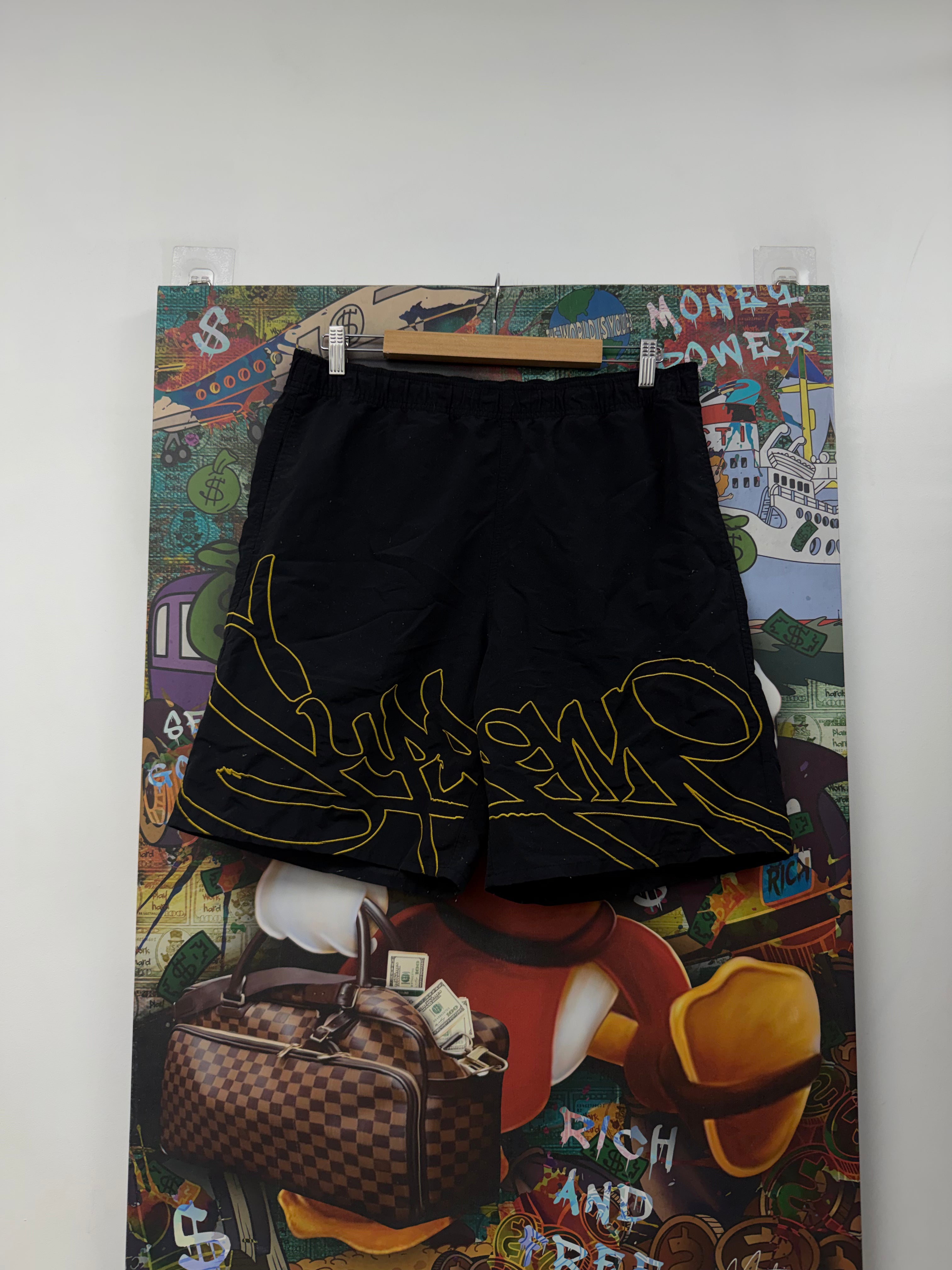Supreme Black Yellow Old English Swim Trunks