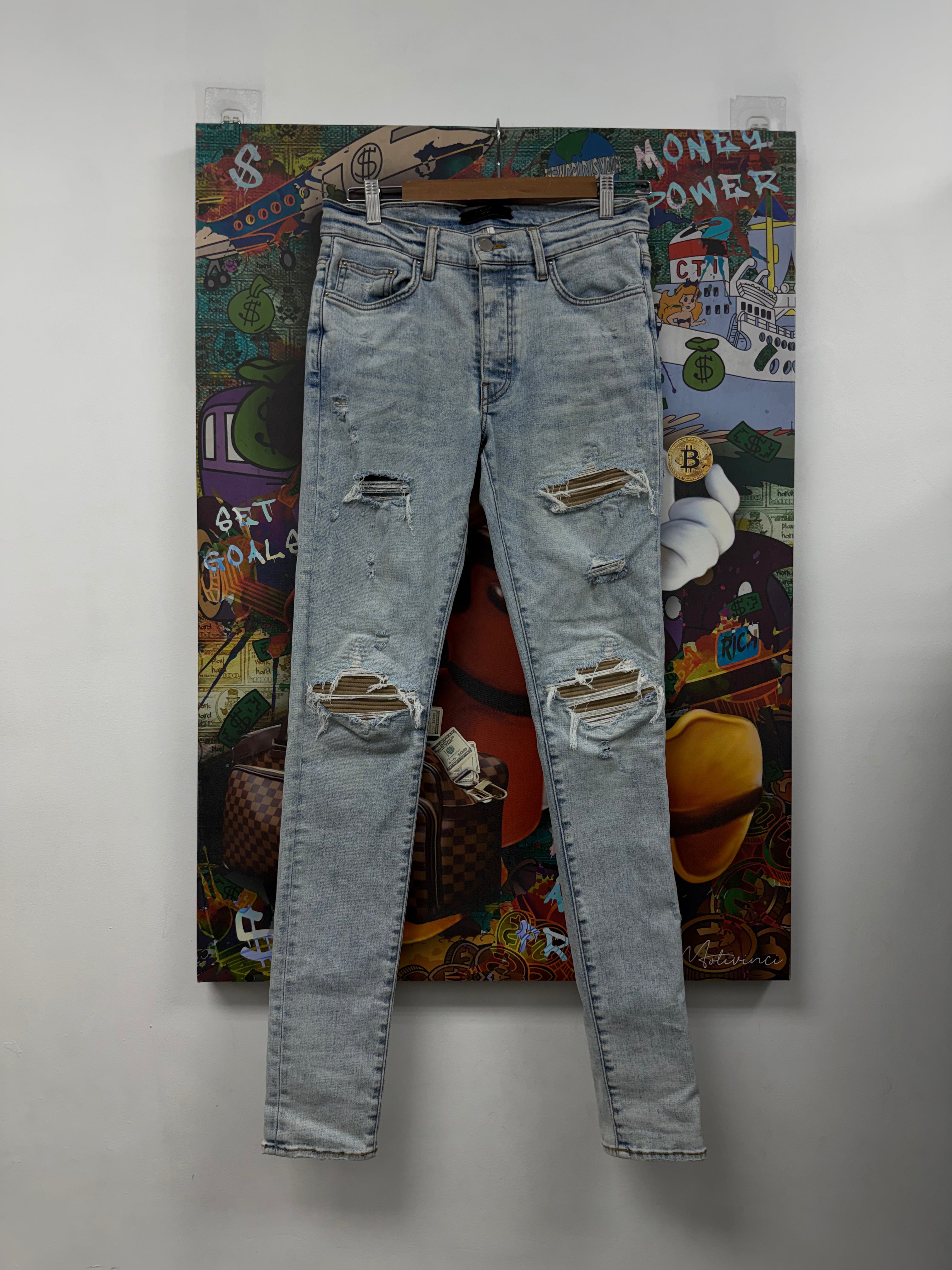 Amiri Stone Wash Tan Suede Patch MX1 Jeans
