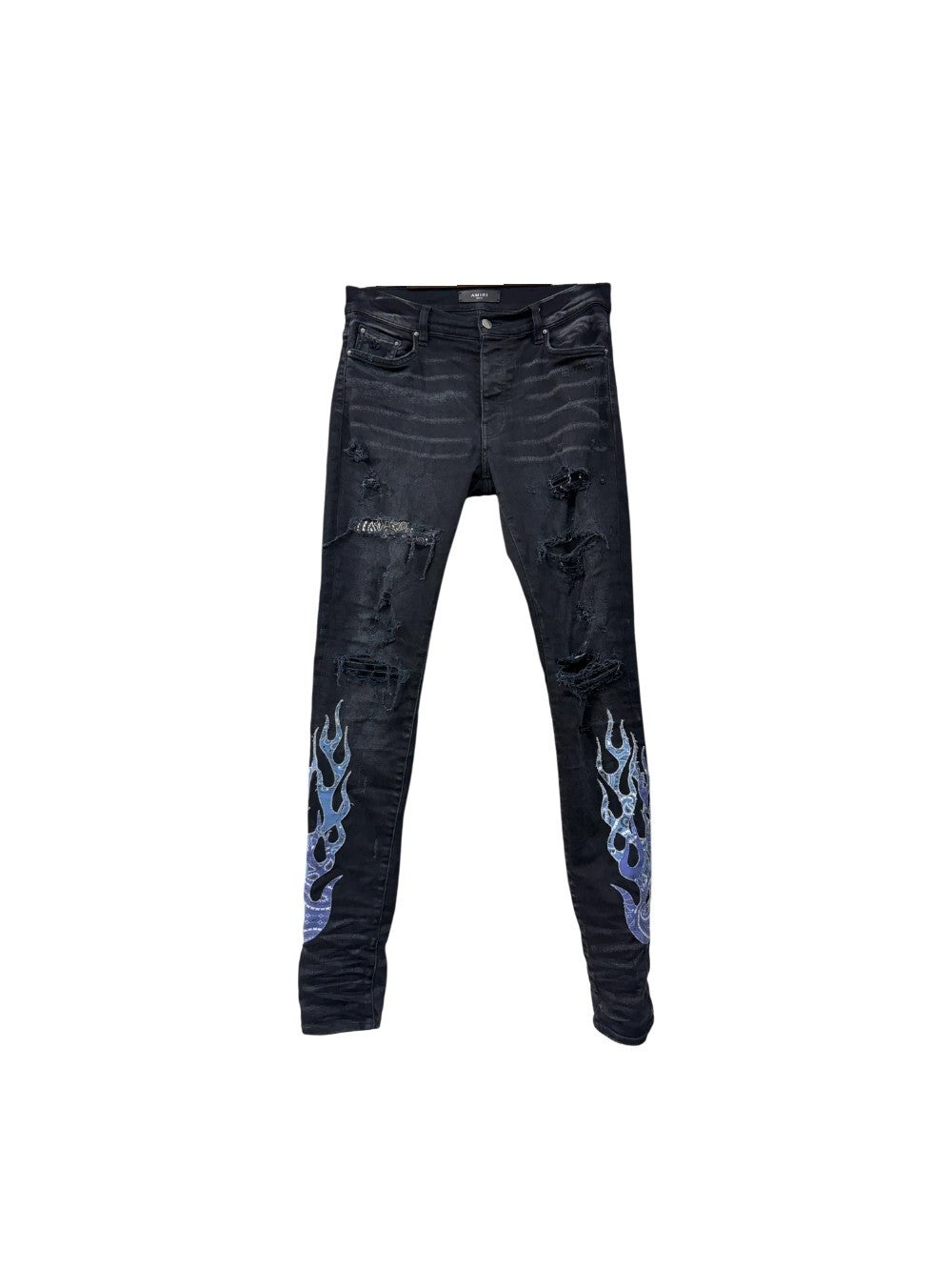 Amiri Paisley Flames Black Wash & Blue Jeans